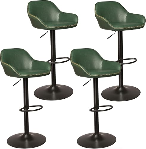 Miniatura 11 de Glitzhome Mid Century - Juego de 2 taburetes de bar ajustables de cuero giratorio vintage con respaldo y reposapiés, taburetes de bar modernos de