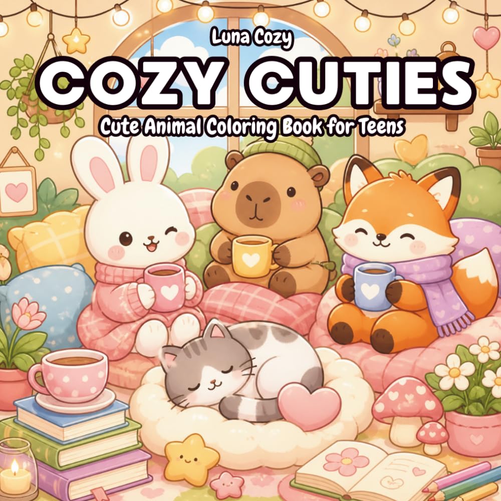 Cozy Cuties Coloring Book: Relaxing Cozy Coloring Pages With Cute Animal Friends, Bold and Easy Designs, and Kawaii-Inspired Scenes (Cozy Friends Coloring Series)