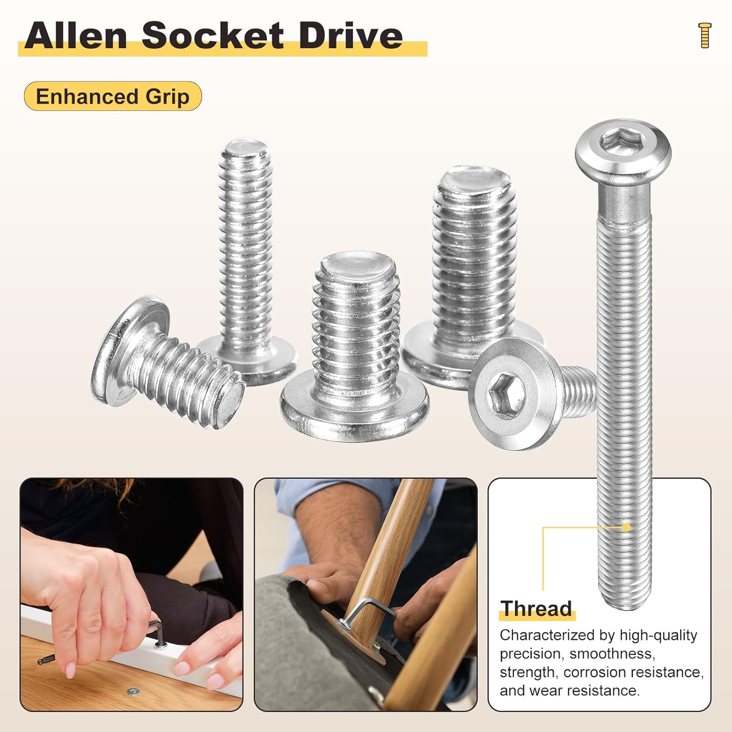 METALLIXITY Furniture Crib Screws Replacement Set with Wrench(M6-1x16/20/25/30/35/40/45/50/55/60/65/70/75/80mm) 141Pcs, for Chair Cabinet Bed, Silver