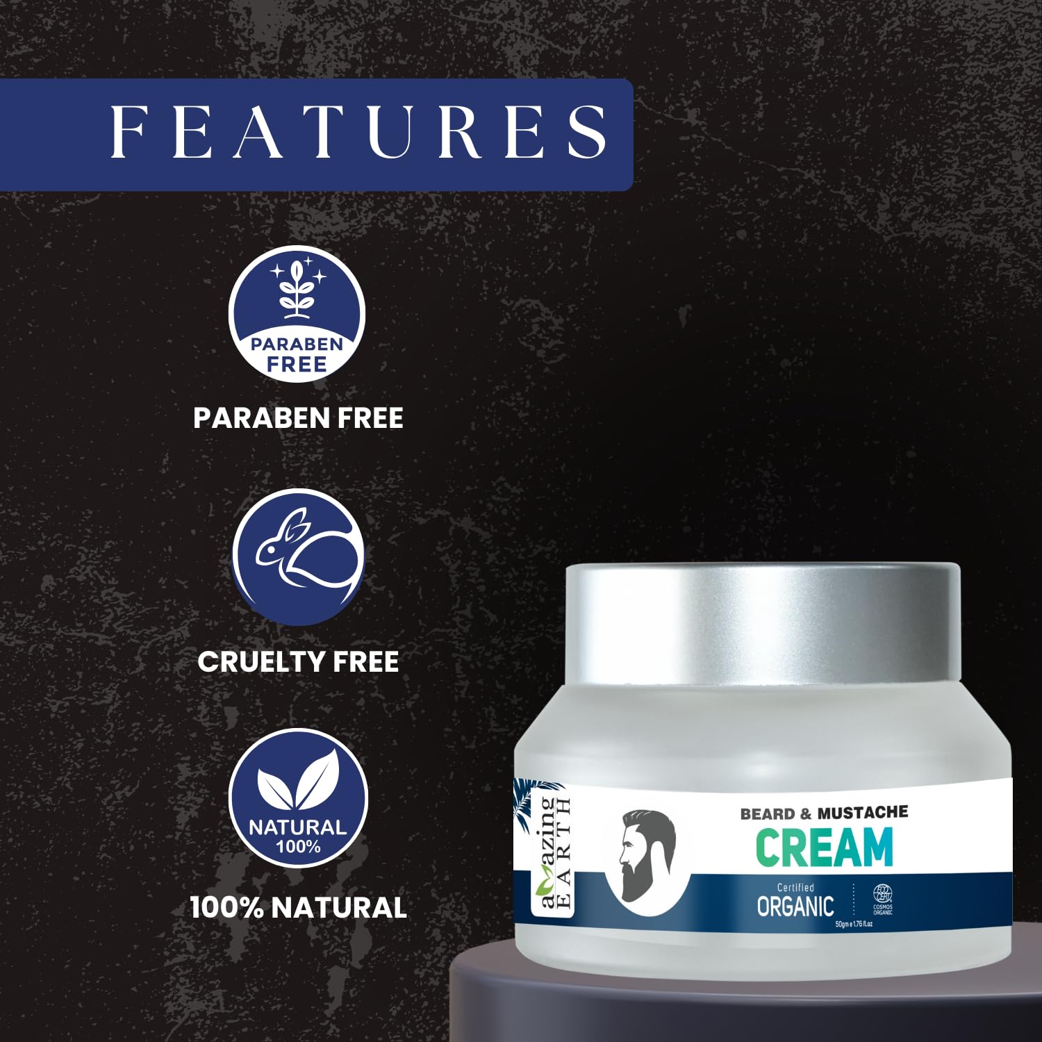 AMAzing EARTH Certified Organic Beard Mustache Cream for Men - 100% Natural, Shea Butter, Olive, Patchouli & Godel Jojoba Oil, Beard Hair Growth, Sulphates & Parabens Free and Cruelty Free, 50gm 4