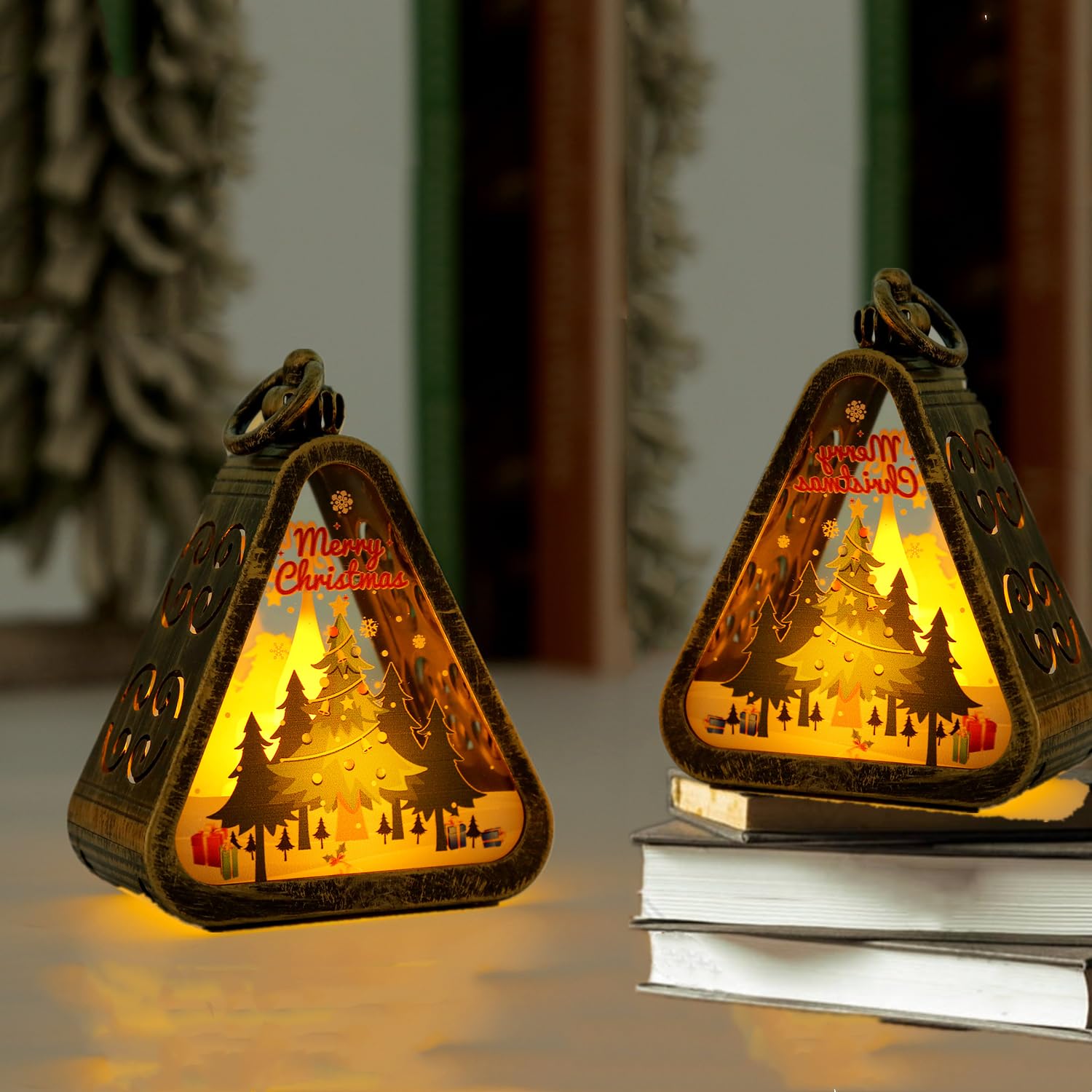 Hanging Decorative Table Lamp Vintage Small Night Lights for Christmas Tree Fireplace Indoor Outdoor Window Decorations Xmas Home Bedroom Bedside Desktop Nightstand Decoration,2Pcs/Pack