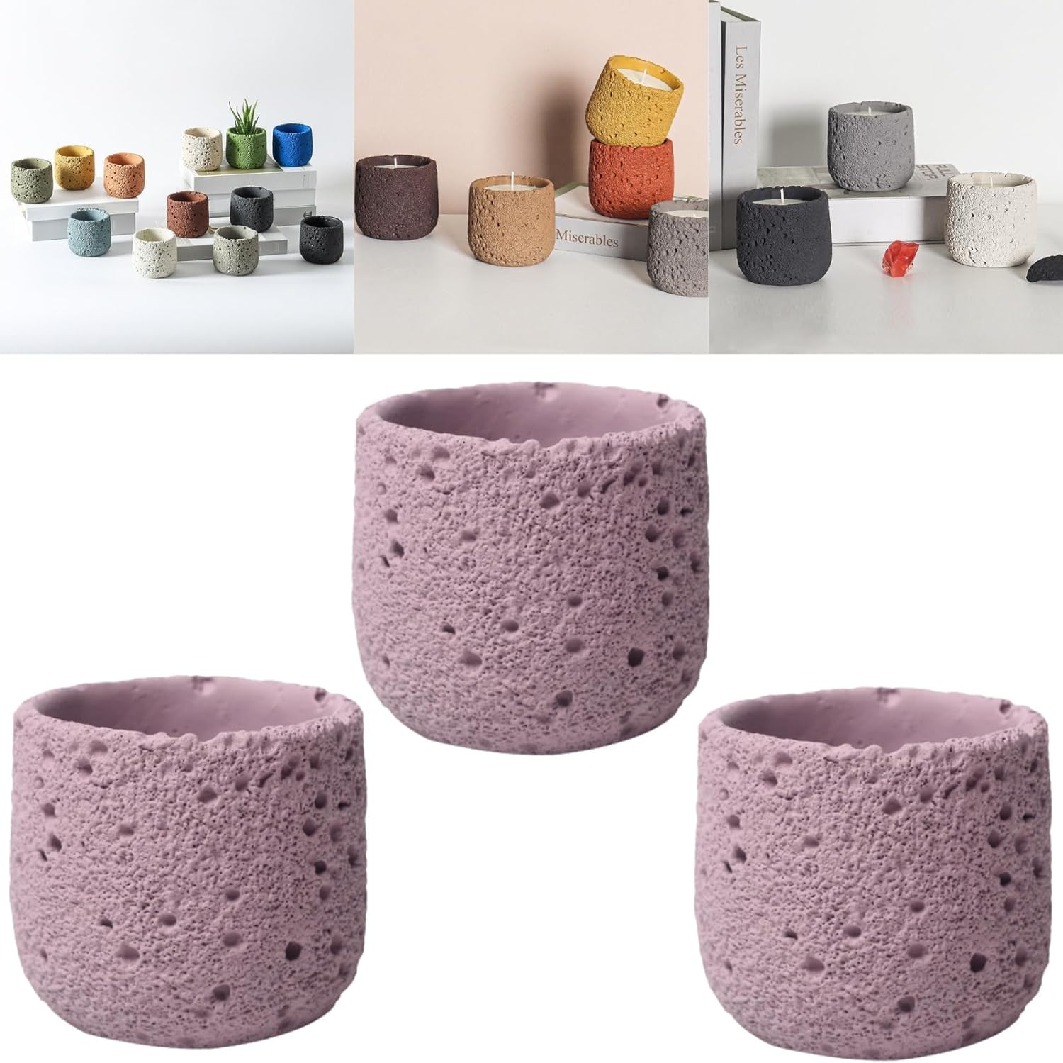 Cement Candle Container in Beige, Stylish and Durable, Empty Cup for Wax Pouring and Aromatherapy, Perfect for Home Décor and Gifts, 3pc