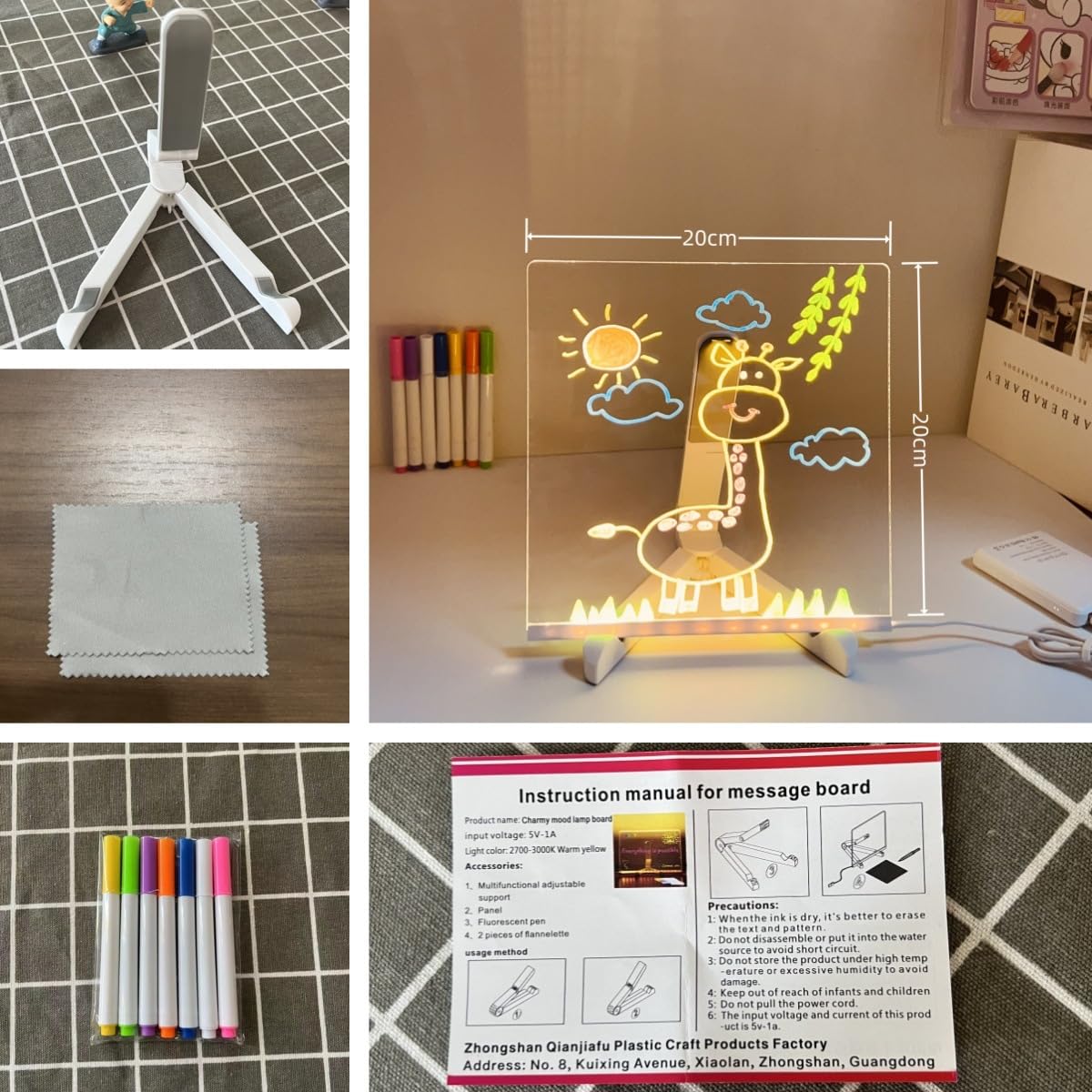 One94Store LED Acrylic Writing Board with 7 Pen & Light – 20x 20 cm DIY 3D Rewritable Message Pad, Personalized Night Lamp & LED Display for Home, Office Desk Decor & Gift 1