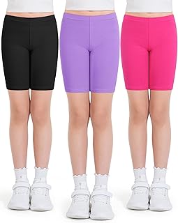 Auranso Girls Cycling Shorts 5-12 Years PE Dance Short Leggings Kids Summer Over Knee Half Length Cycle Shorts 3 Pack