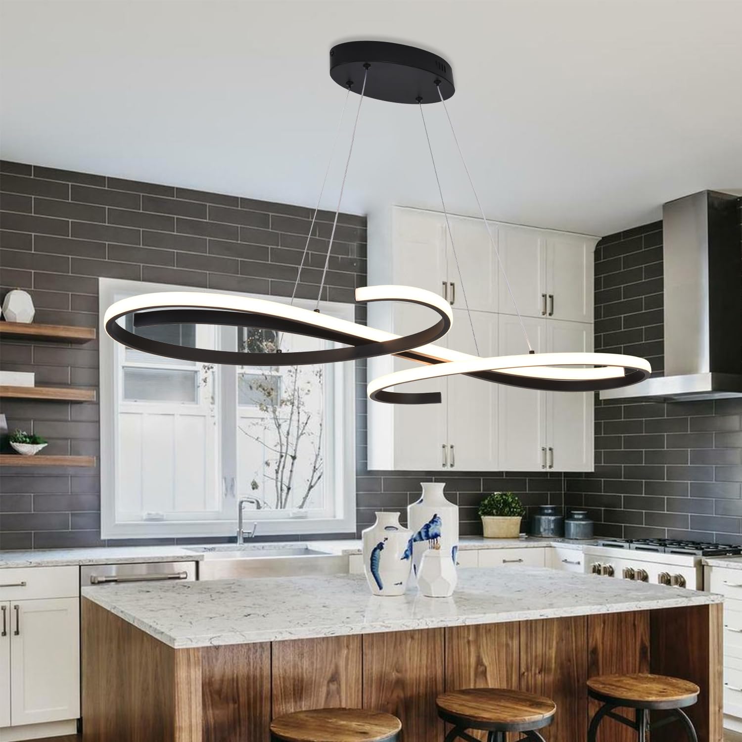 Lampada a Sospensione a LED per tavolo da pranzo, Dimmerabile, Moderna Lampada a Sospensione a LED con Telecomando, 3000K-6500K, Temperatura di colore 10%-100% " | Luce regolabile 3000K-6500K con telecomando, apparecchio di illuminazione ideale per sala d