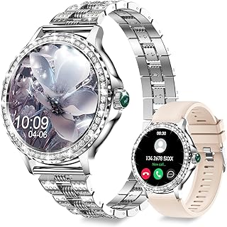 Fitoncloud Smart Watches for Women(Answer/Make Calls) with Diamonds, 1.3” HD Bluetooth Smart Watch for Android iOS Phones, IP68 Waterproof Fitness Activity Trackers Smartwatch with Heart Rate/SpO2/Sleep Monitor