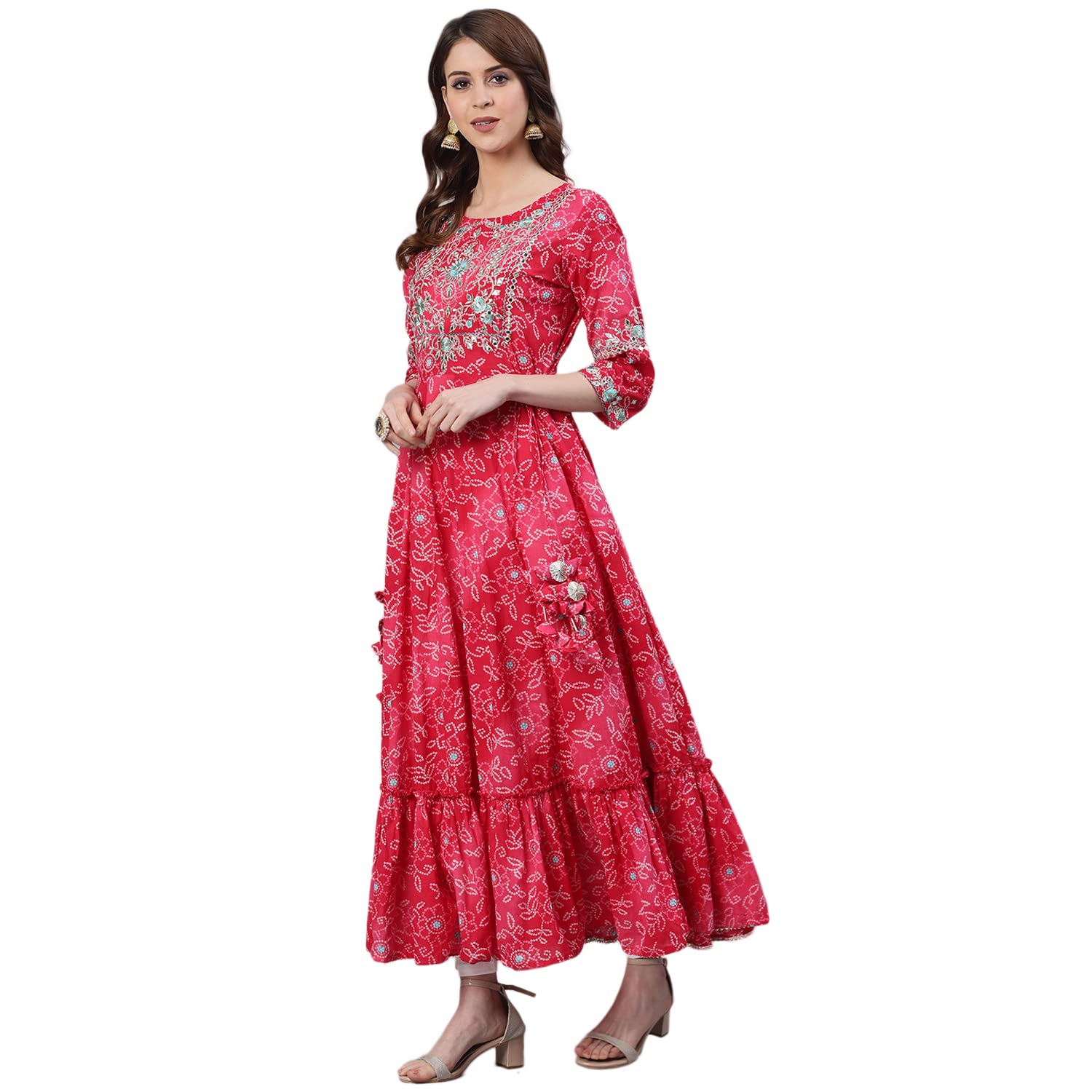 ishin Damska kurta z wiskozy Rayon Anarkali zdobiona