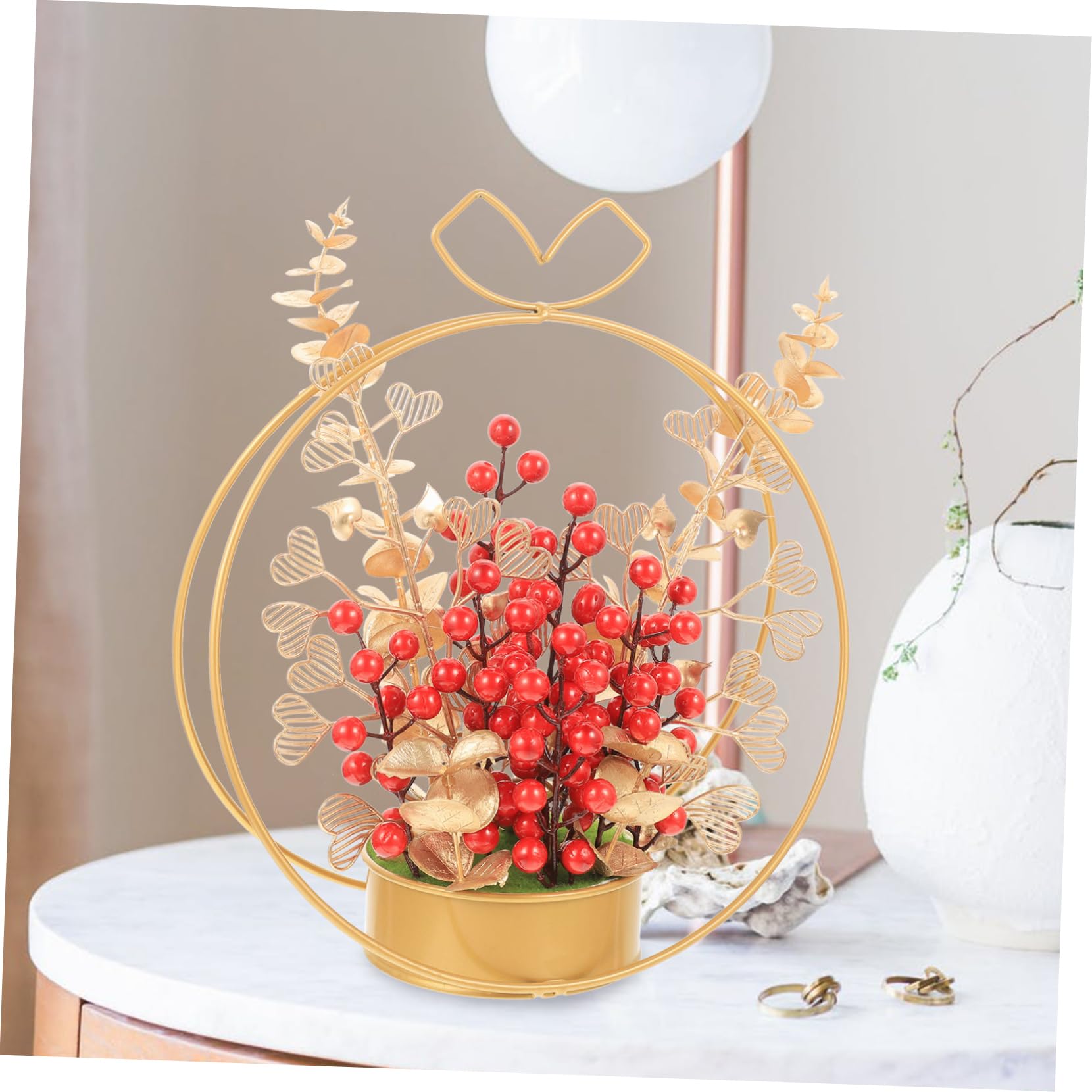 TOPBATHY 2 Pièces Panier de Fleurs artificielles Baies Rouges artificielles Composition de Mariage Faux Rituals The Ritual Décor de Table Ornement de Mariage de Fruits Rouges Le Fer