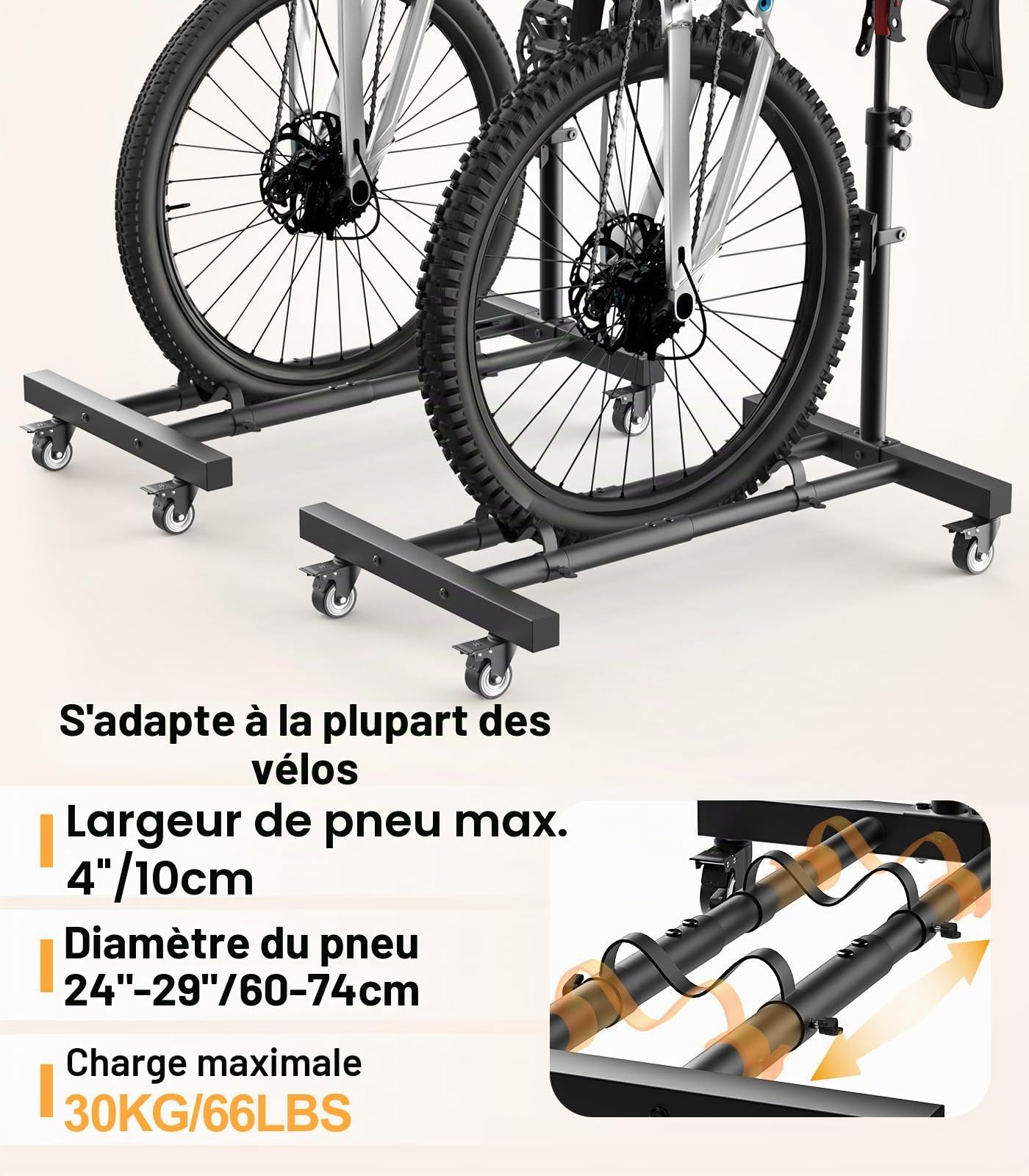 Housolution Support Vertical de Vélo avec Roues 360°,Jusqu'à 29 Pouces,2Pcs | Hauteur Réglable, Sans Perçage, Résistant jusqu'à 80 Livres, Support Autonome pour Garage & Appartement, VTT/Vélos