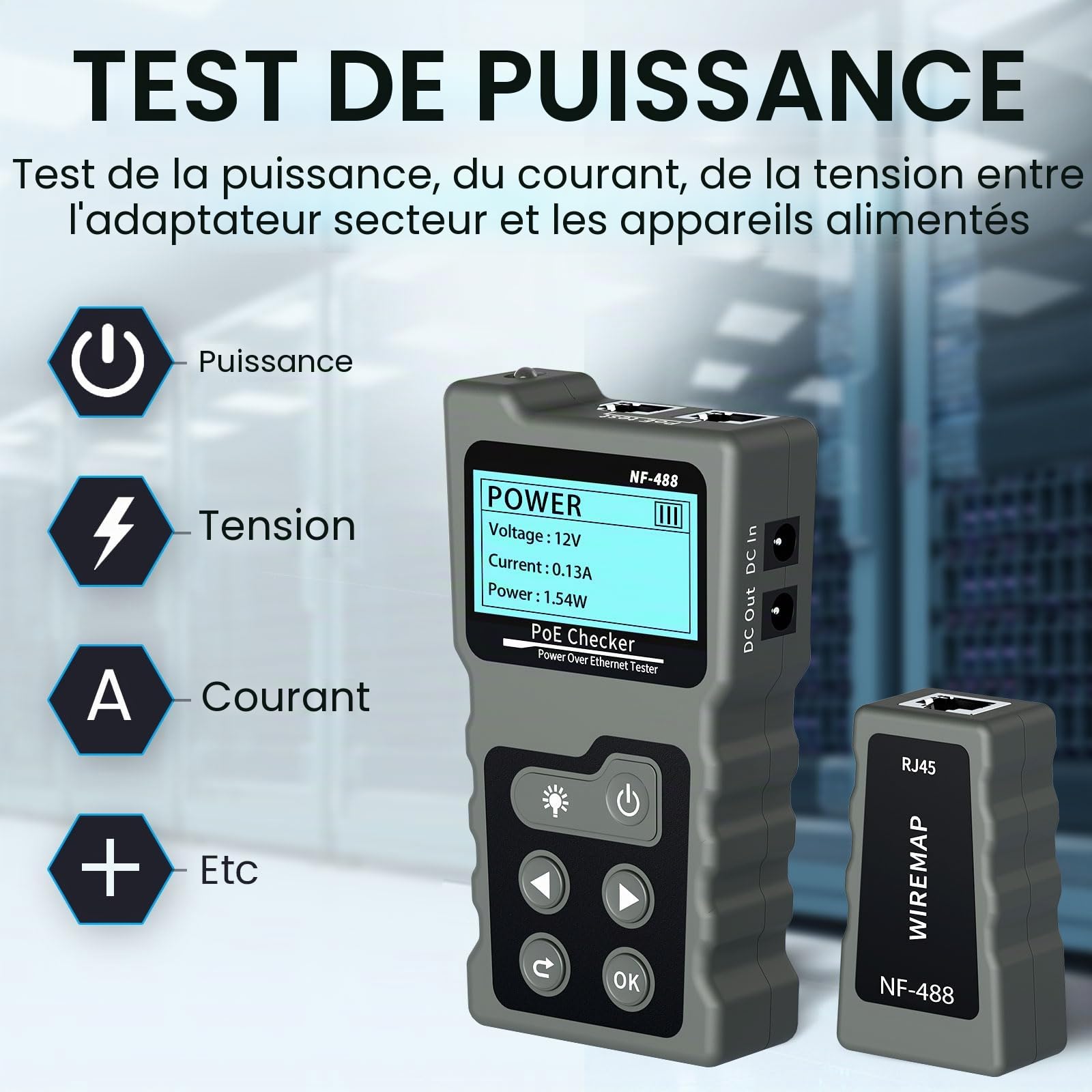 Noyafa Testeur de Tension et de Courant PoE avec Testeur de Câble LCD avec Fonction POE, Testeur de Câble Réseau Testeur de Réseau Portable pour Vérifier L'état du Réseau Cat5/Cat6, NF-488