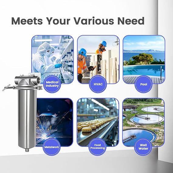 304 Stainless Steel Filter Housing for Filter Cartridge, Water Filter Housing for Whole House Water Purification of Stainless Steel 304 (10 C Housing-1 NPT)