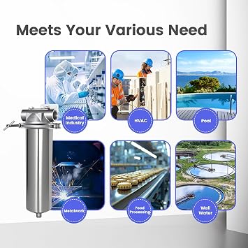 304 Stainless Steel Filter Housing for Filter Cartridge, Water Filter Housing for Whole House Water Purification of Stainless Steel 304 (10 C Housing-1 NPT)
