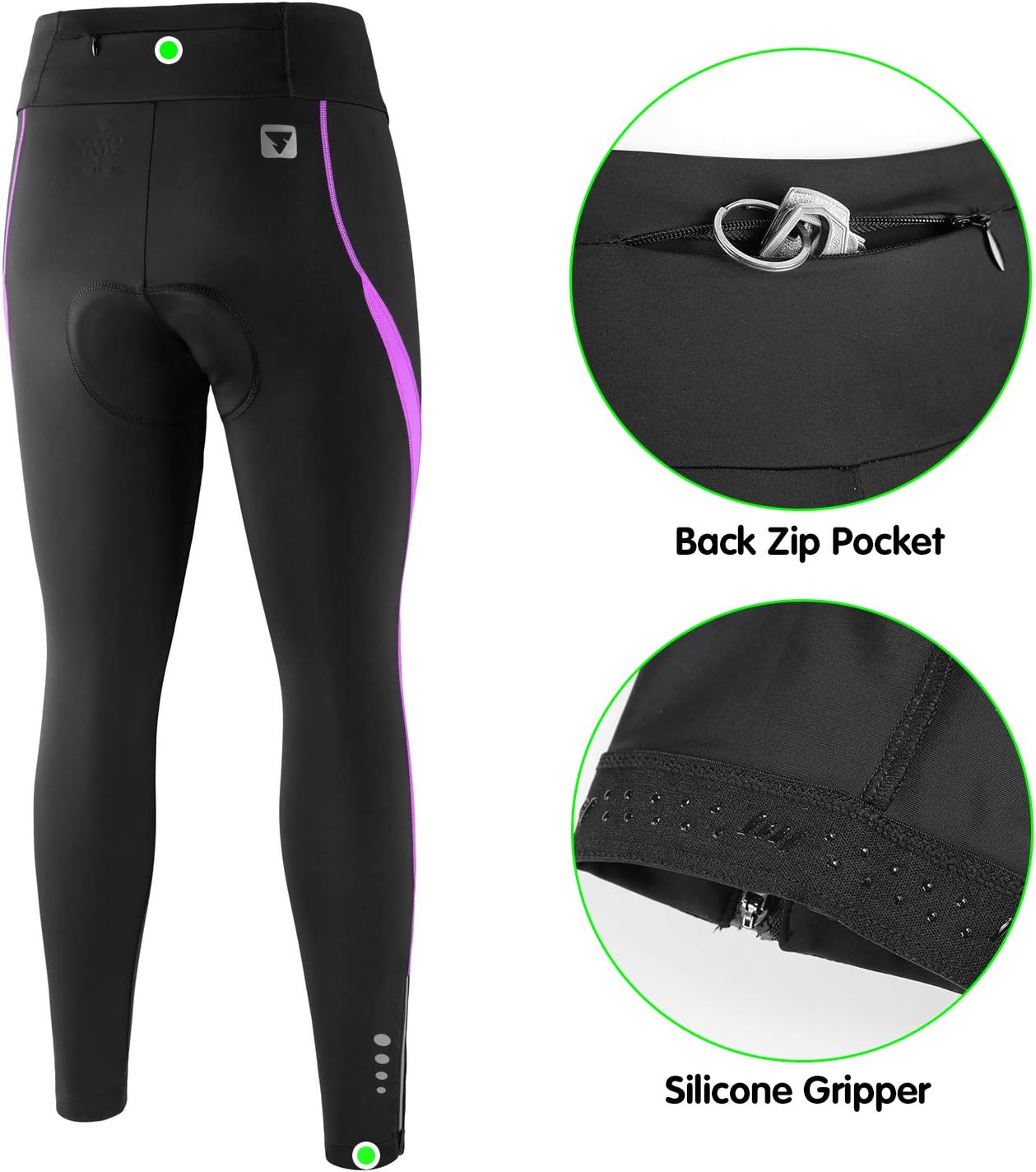 Women's Cycling Pants 3D Padded Compression Tight, Long Bike Bicycle Pants with Wide Waistband - Image 6