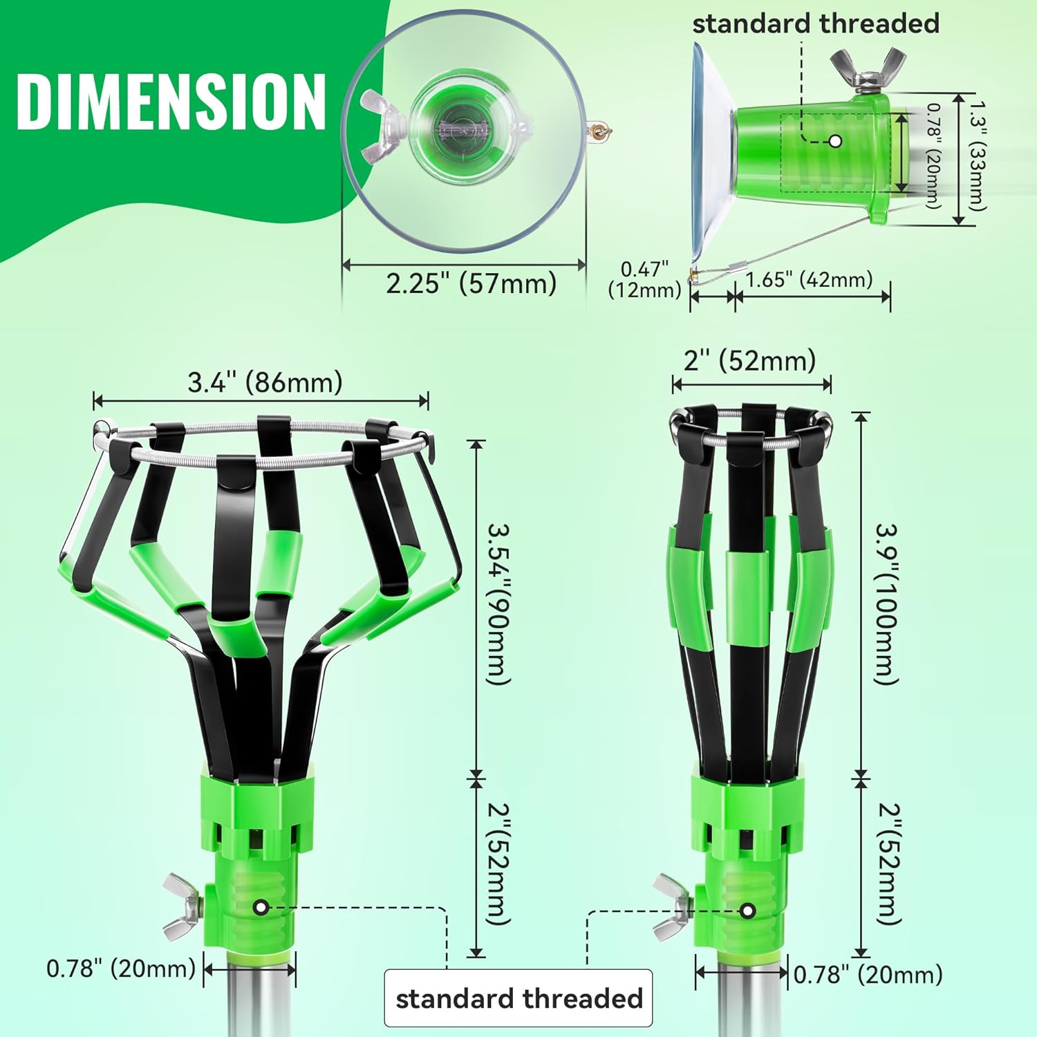 Dreyoo 4 Pieces Set Light Bulb Changer, Suction Cup and Cage Changer for Incandescent, Floodlight, Broken Bulb and Recessed Lights, Compatible with Standard Extension Pole, Pole Not Included(Green)