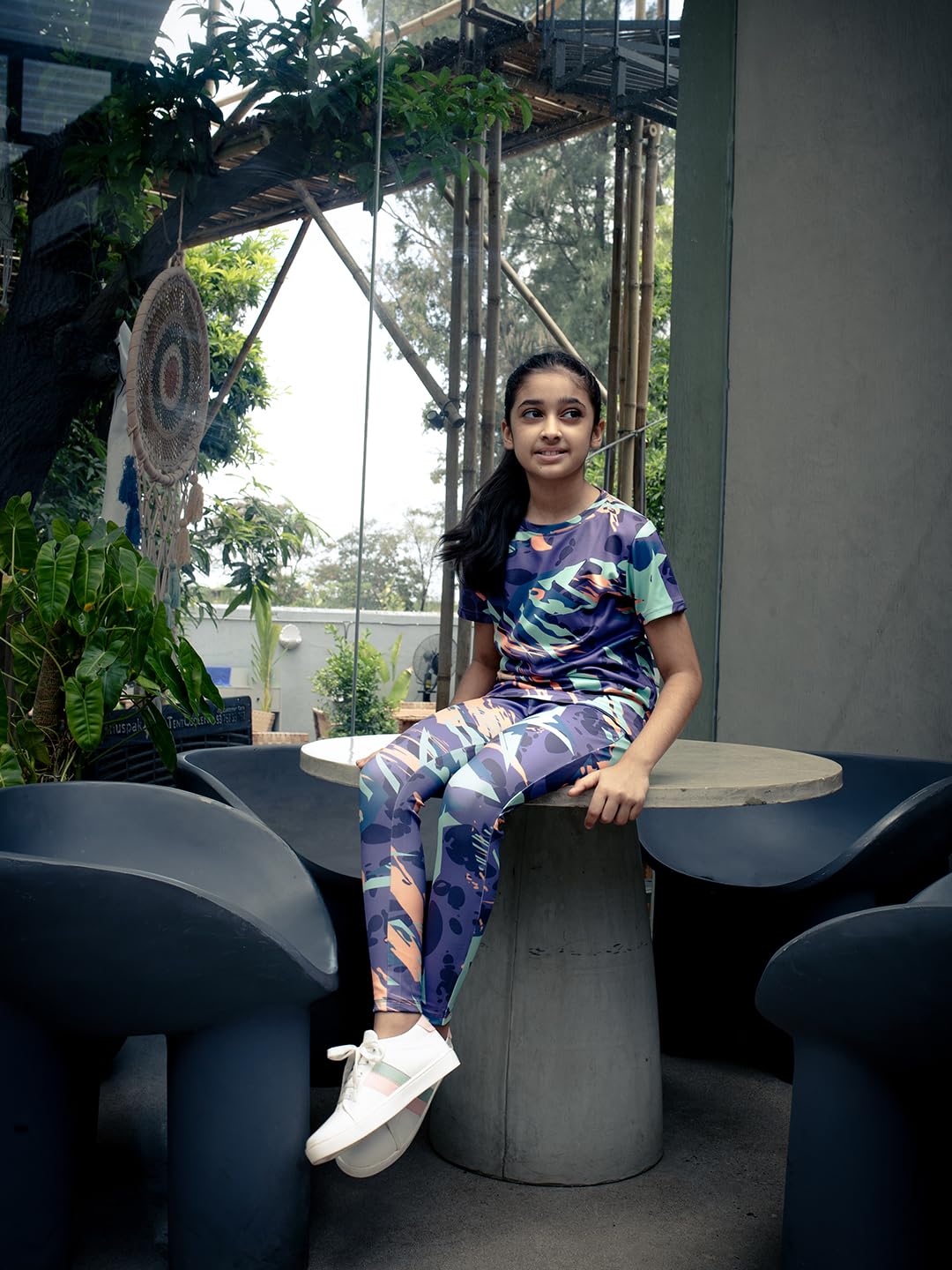 UMILDO Girl's Active Sports Wear Skinny Fit Ankle Length Printed Polyester Leggings_Purple - Image 5 thumbnail