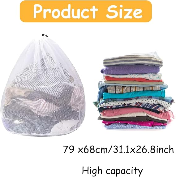 Extra Large White Mesh Laundry Bag 79 x 68 cm with Drawstring