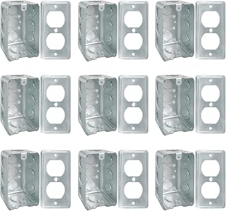 9 Set 4 x 2 Inch Electrical Junction Box with Cover Ten 1/2 Knockouts,1-7/8" Deep,13 Cu. in. Capacity Galvanized Steel Metal Outlet Box Duplex Receptacle Cover Square Plenum