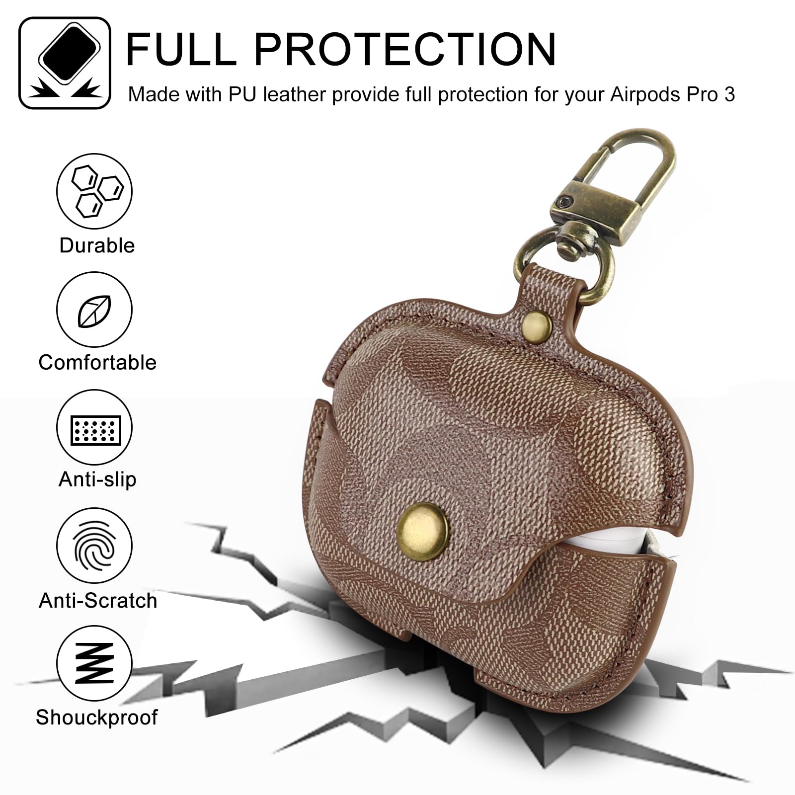 Custodia per AirPods Pro 3, compatibile con custodia per AirPods Pro di terza generazione (2025), graziosa custodia protettiva integrale in pelle, antiurto, per donne e uomini (C)