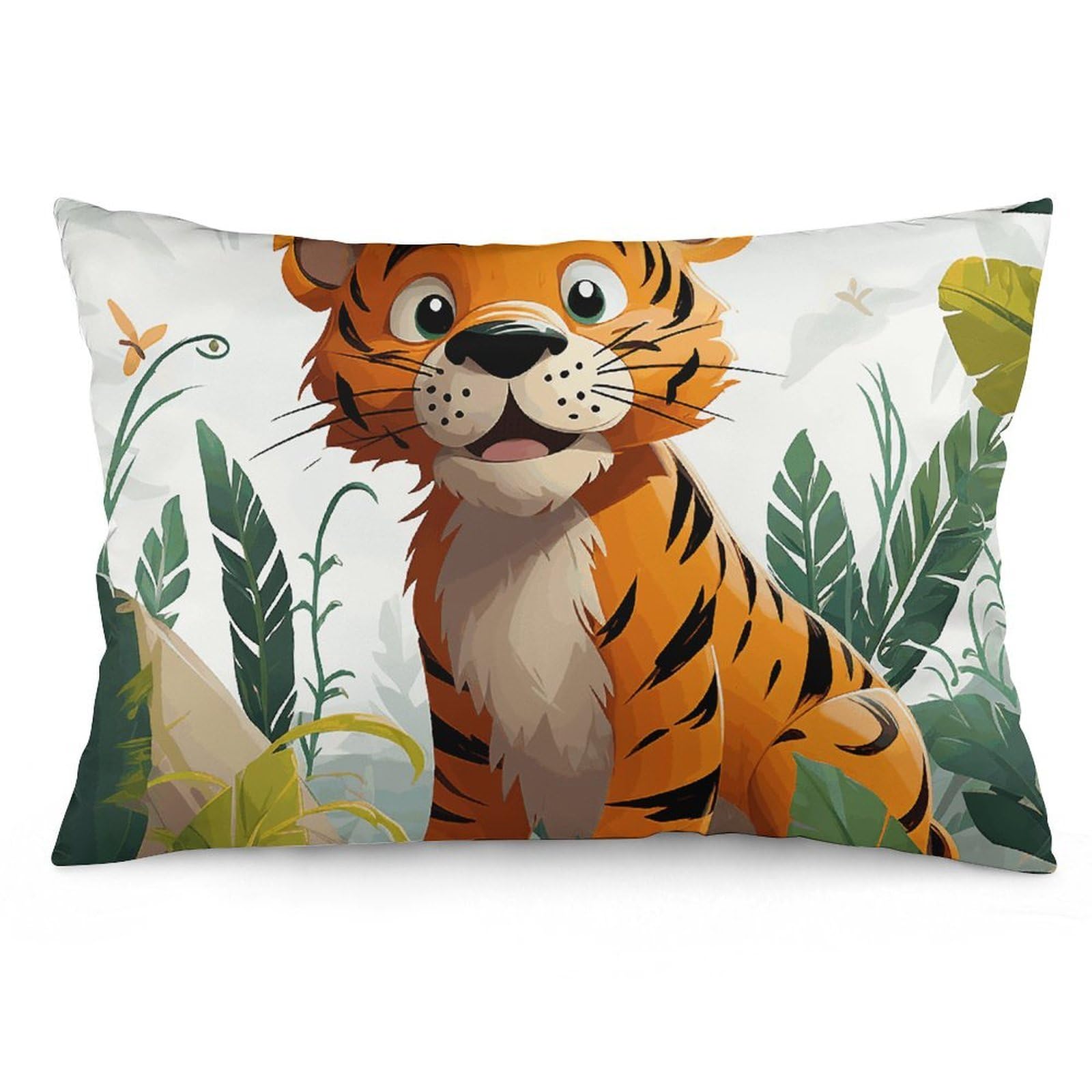 2 Pack Pillow Cases for Hair and Skin, Soft Breathable Pillow Case Covers with Hidden Zipper, Cartoon Tiger Pillowcase 12 "x20 Pillow Covers for Sleeping Gift