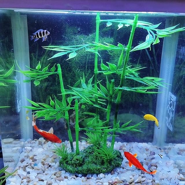 Foto 2 de 8 de Planta de bambú para Acuario, pecera, Planta de bambú Artificial, Planta de Hoja Verde, Hierba de Agua