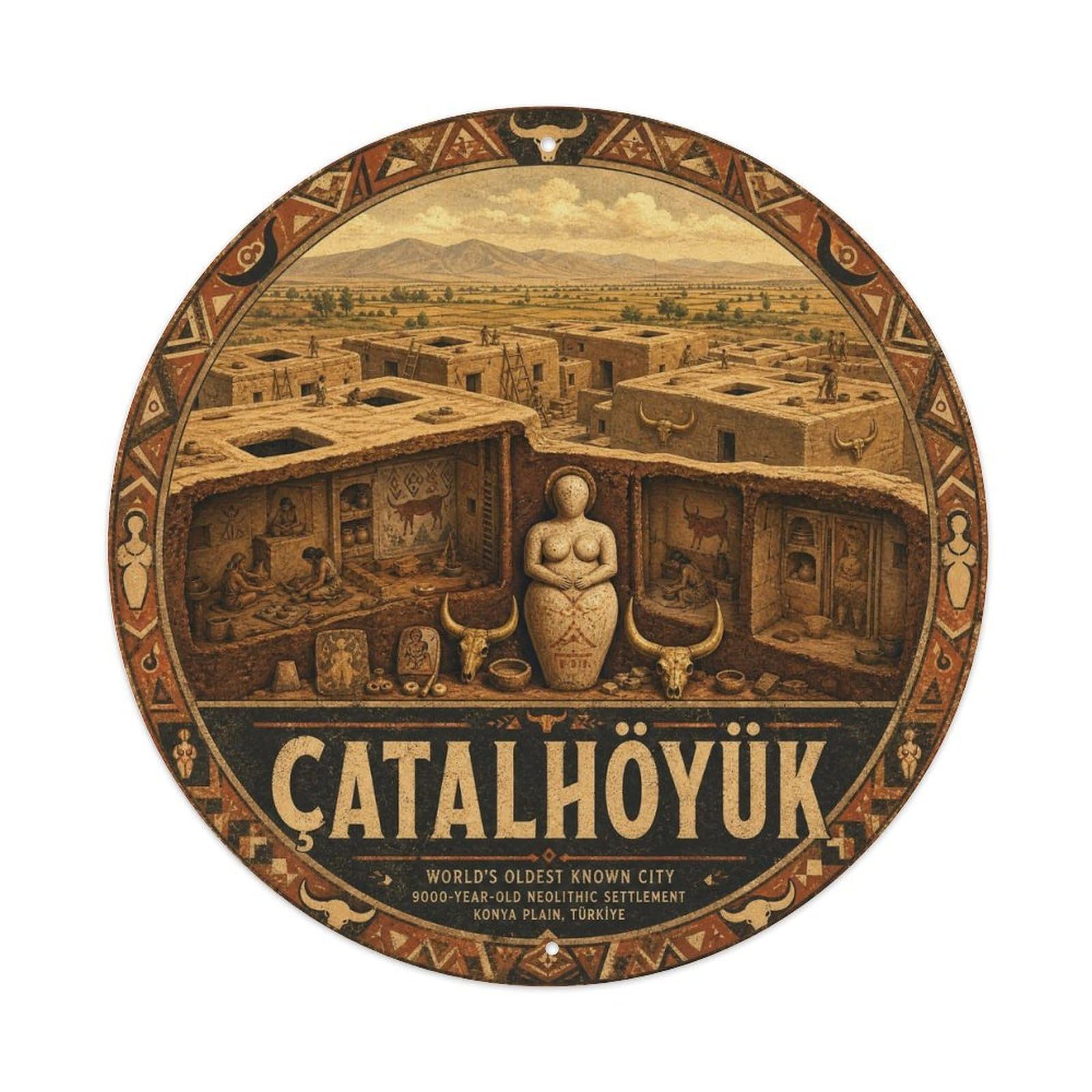 Konya Catalhoyuk Travel Turkey Weathered Vintage Metal Tin Sign