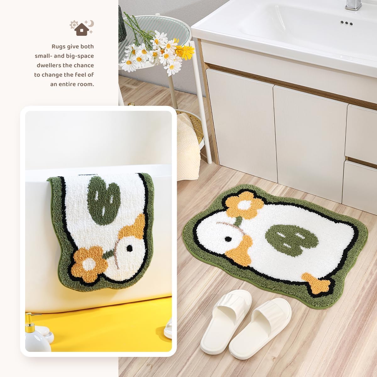 Microfiber Goose Bath Rug, Non Slip Absorbent Bathroom Rugs with TPR Backing, Ultra Soft Bath Room Floor Mat Kitchen Restroom Living Room Carpet, 18" x 26"
