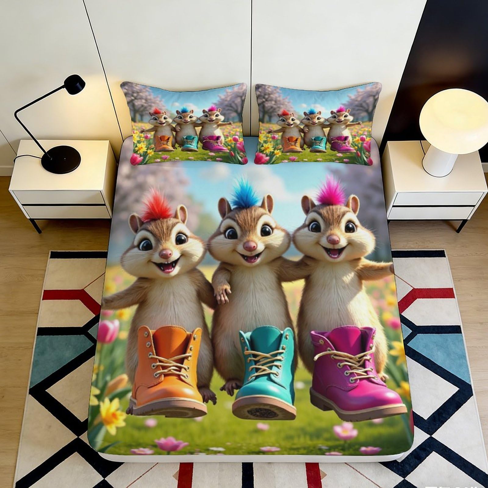 Jqzkxnhpbr Style-8 3D Printed Cartoon Squirrel Fitted Sheet Microfiber Colourful Sneakers Bed Cover For Bedroom Dorm Easy Care 90X200x25cm