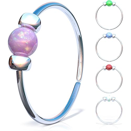 925 Sterling Silver & 14K Gold Filled Nose Ring Hoop Handmade Piercing Jewelry For Women - 24 Gauge 2mm,7mm Tiny Nose Ring with Opal - Gift Ready