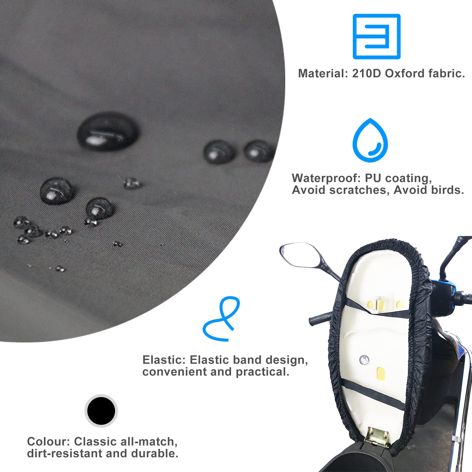 Housse De Selle Moto Imperméable Taille L – Protection Oxford Noire Avec Élastique, Scooter & Moto