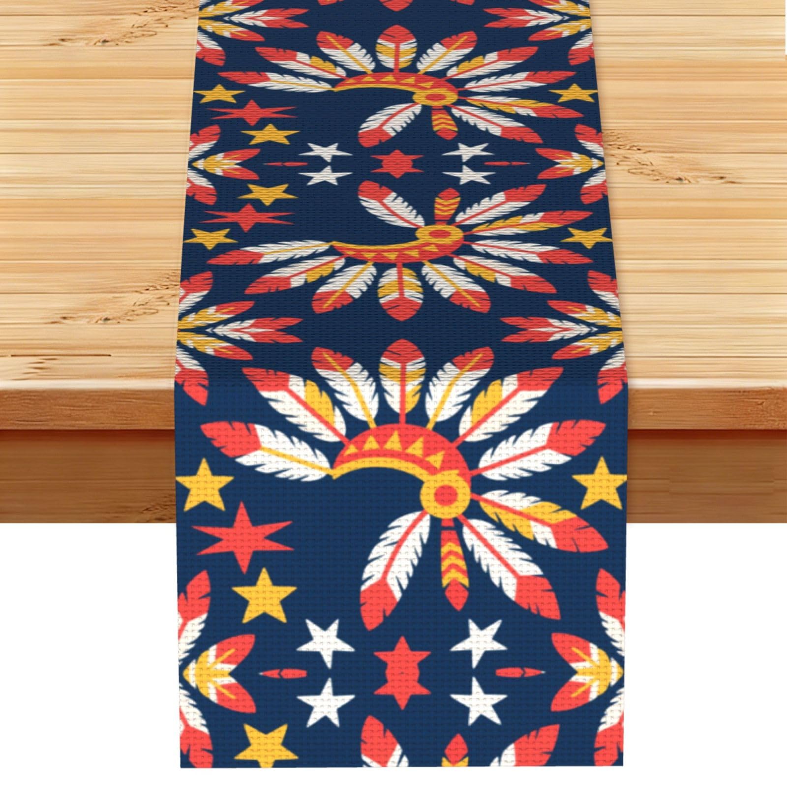 Red and White Feathers Print Table Runner World Cup-Themed Dining Table Decor for Coffee Dining Table and More