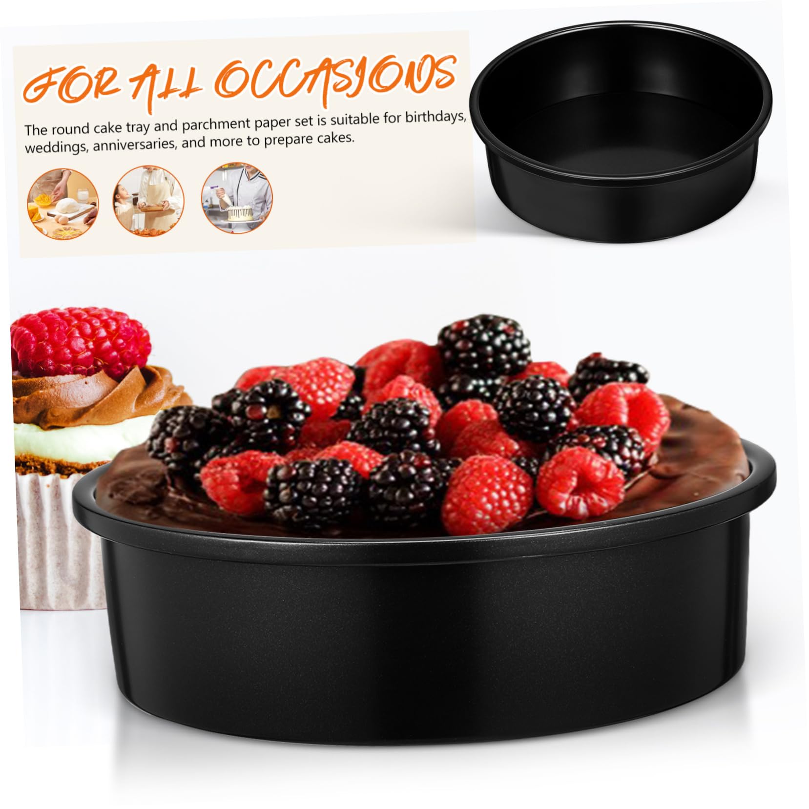 Luxshiny 3 Moldes Redondos para Tartas de Acero al Carbono, Antiadherentes, con Papel de Pergamino, 8 Pulgadas, para Bodas y Aniversarios