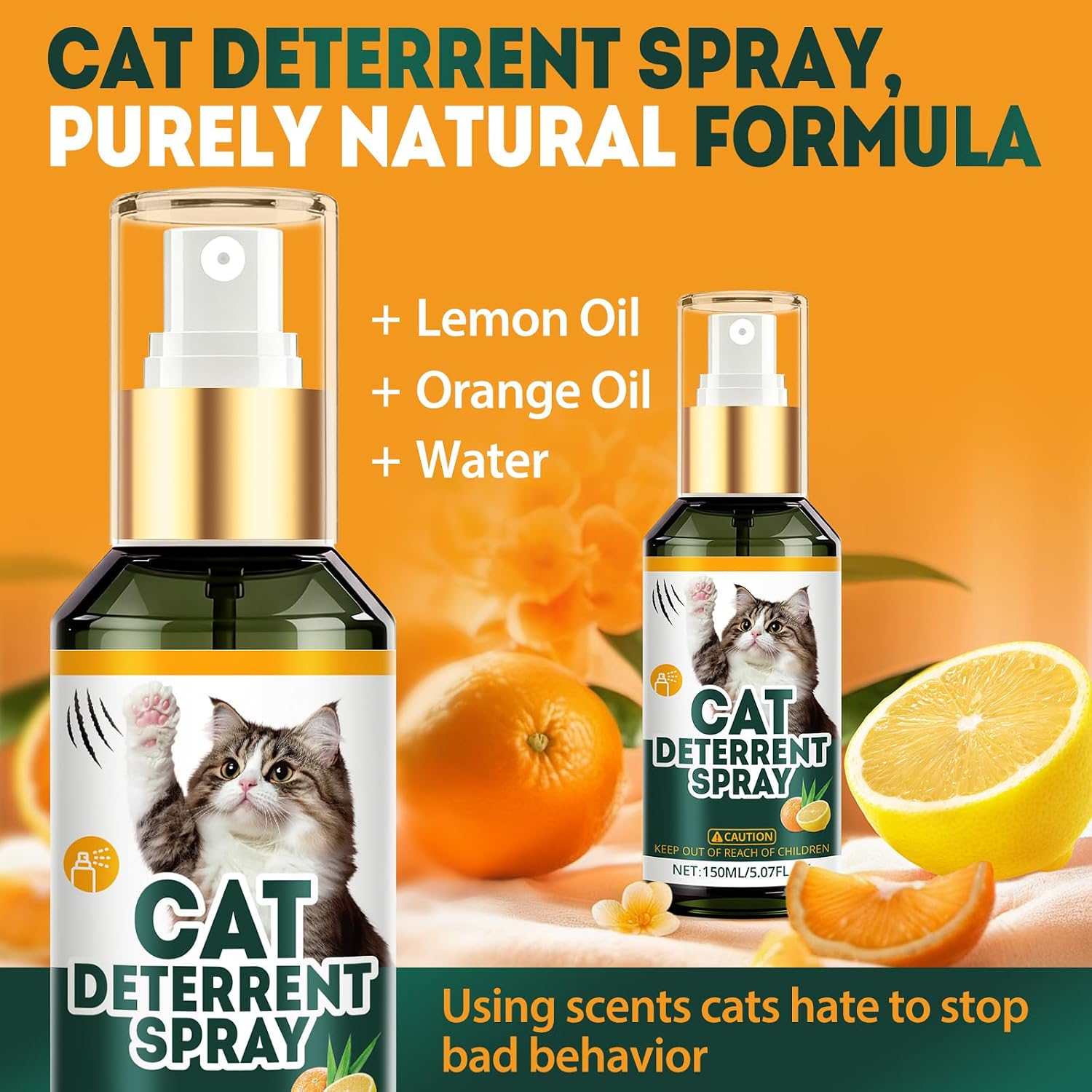 Cat Deterrent Spray, Natural Safe Cat Repellent Indoor and Outdoor, Cat Spray Deterrent for Urine Marking, Cat Scratch Deterrent Training Aid for Furniture Sofas Rugs, Anti Scratch for Cats, 5.07 oz