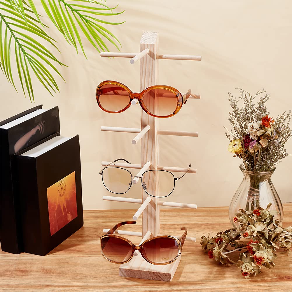 PandaHall Zonnebril-presentatiestandaard met 6 etages, houten brillenorganizer, brilmontuur, brilstandaard, brilhouder voor meerdere brillen, thuiskantoor, winkeltentoonstelling