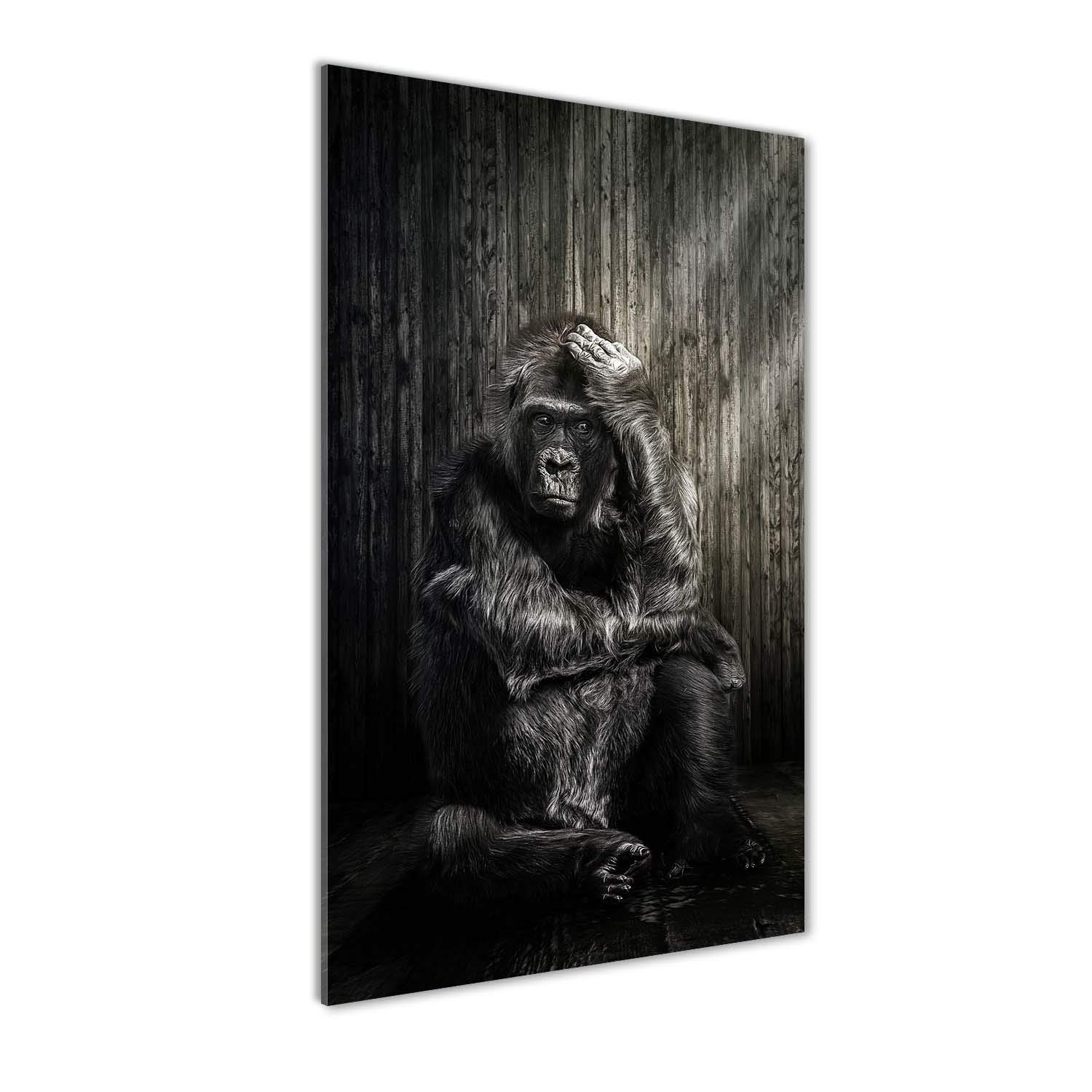 Impression sur verre gorille noir tableau photo 60x120 cm pour masquer un mur vide de salon