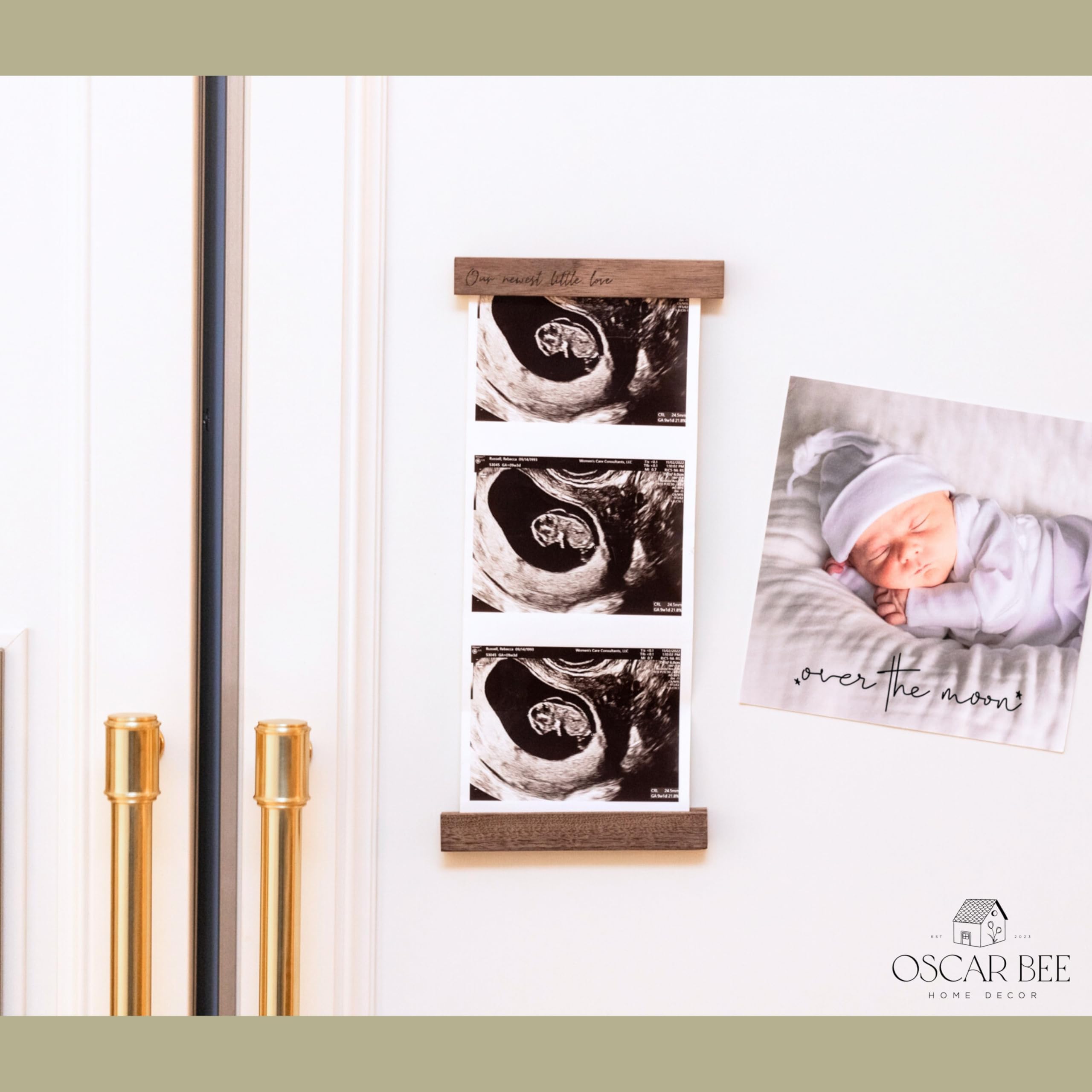 Oscar Bee Sonogram Photo Frame | Ultrasound Keepsake for Baby | Ideal Pregnancy Announcement | Magnetic Picture Frame for Refrigerator | Walnut Finish | Ultrasound Picture Frame | Baby Reveal Gift