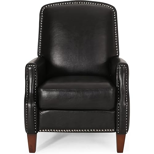 Christopher Knight Home Cavanaugh Upholstered Pushback Recliner with Nailhead Trim - Midnight Black/Espresso