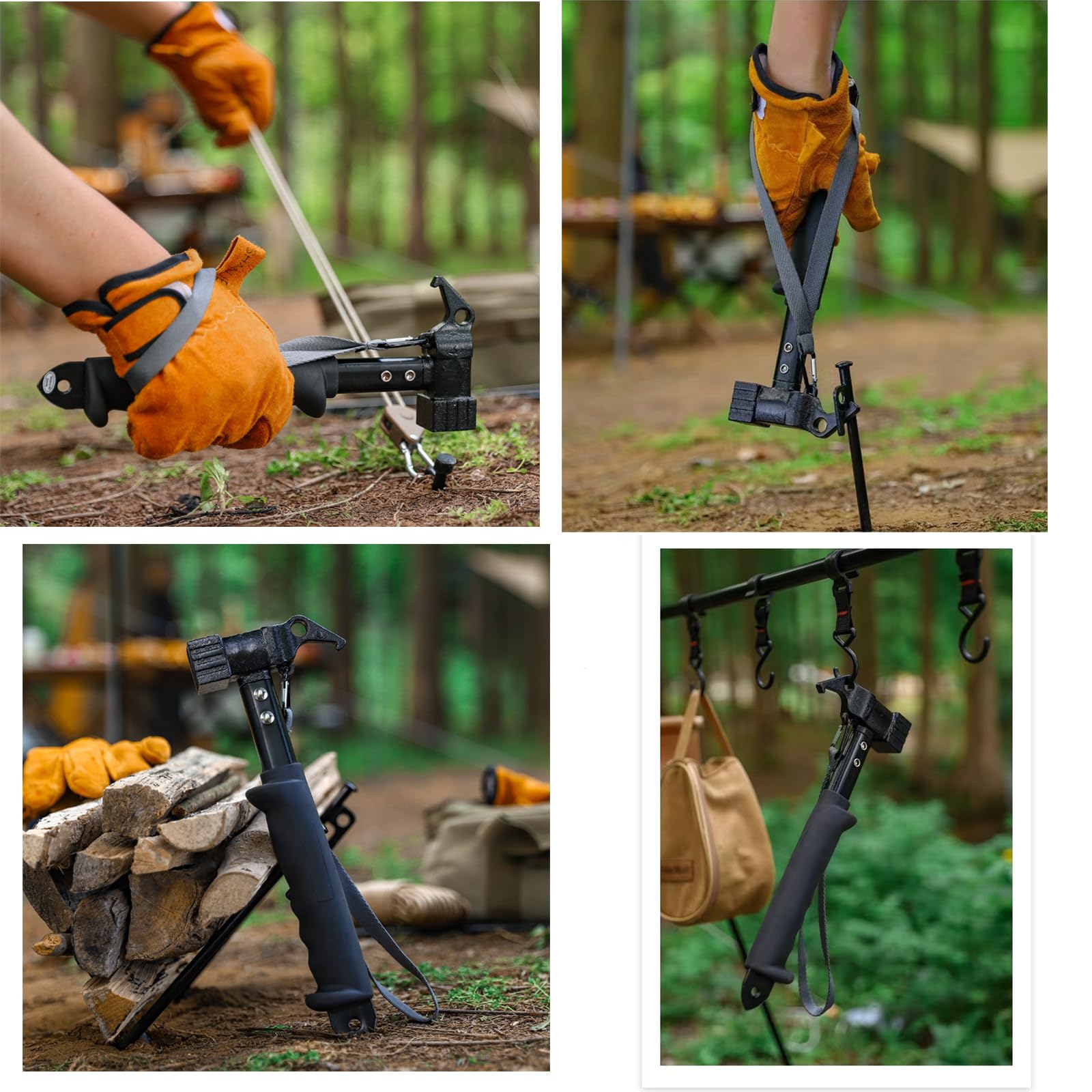 Démonteur de Pieu Lourd Multifonctionnel pour le Camping - Marteau de Tente avec Sangle de Fixation (Black)