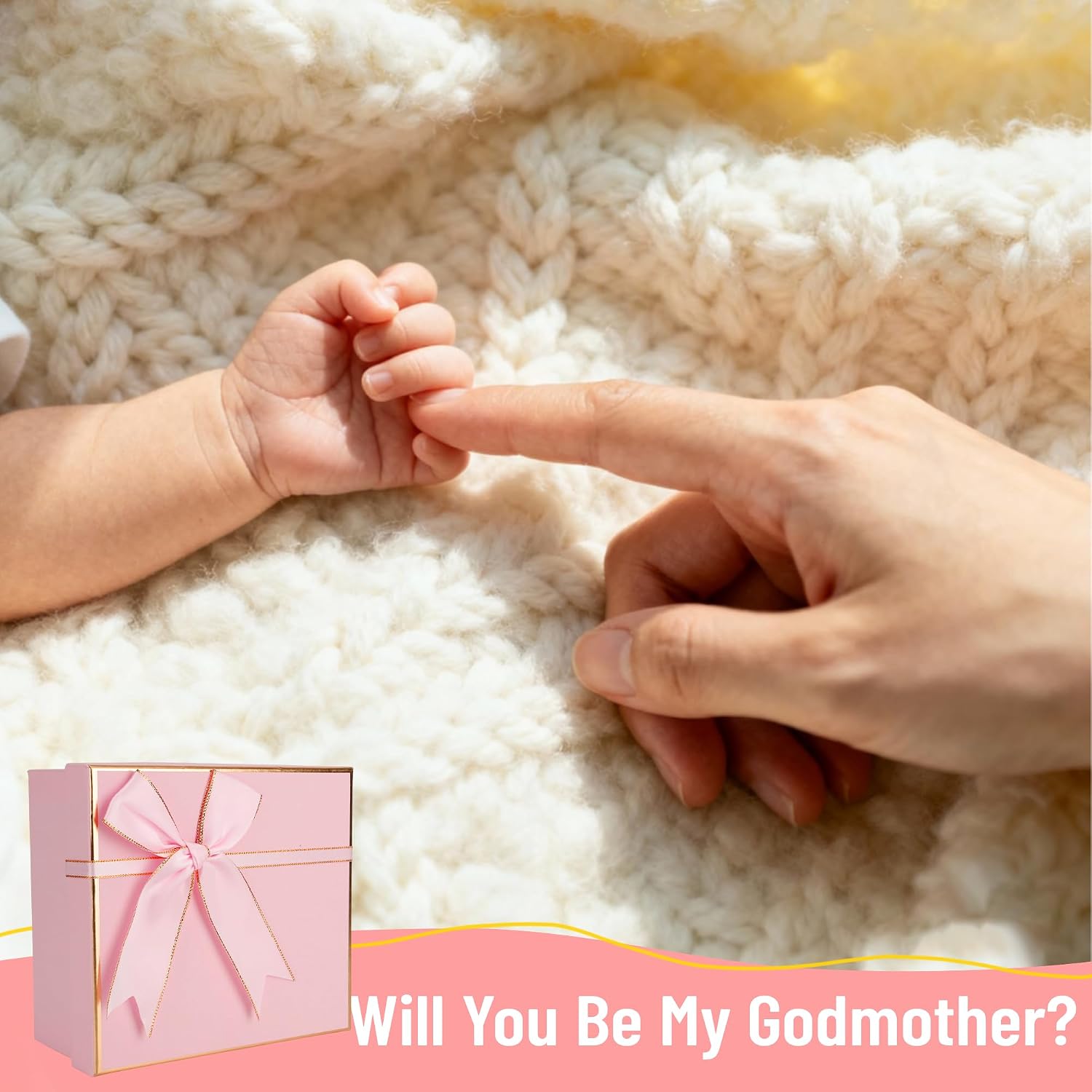 6 Pcs Godmother Proposal Gift Set – Will You Be My Godmother? Card, Acrylic Puzzle, Soy Wax Candle, Hair Tie, Adjustable Bracelet & Tumbler – Godparents & Madrina Proposal Gift（Pink）