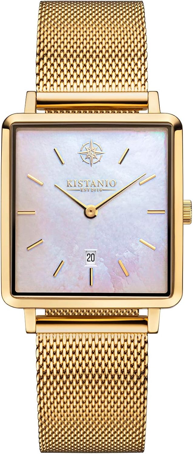 Kistanio Carre Women's Watch with Sapphire Glass and Milanese Strap + Extra Leather Strap GO-PM-M-L-WH - Image 3