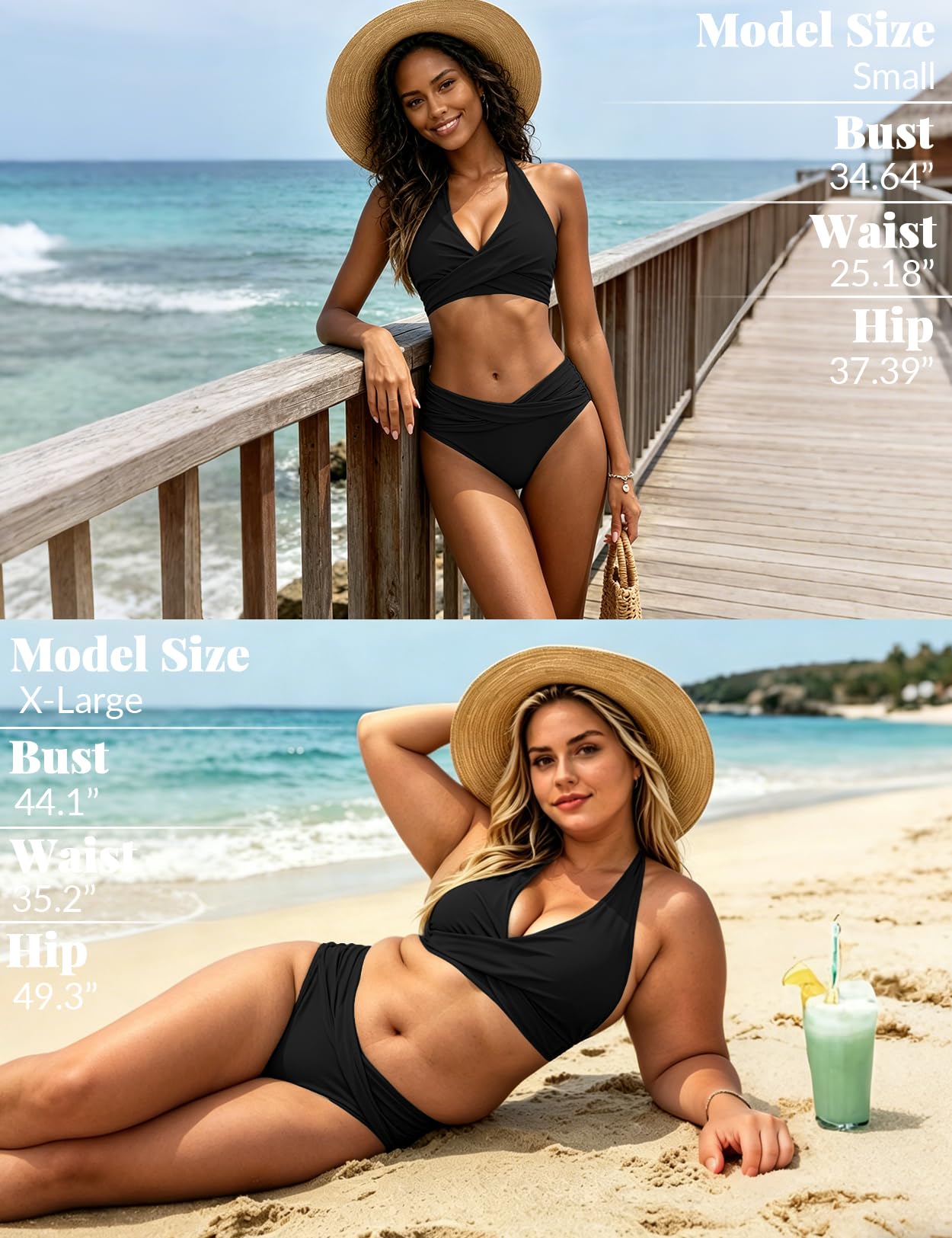 Damen Bikini Sets Vordere Verdrehung Zweiteiliger Badeanzug V-Ausschnitt