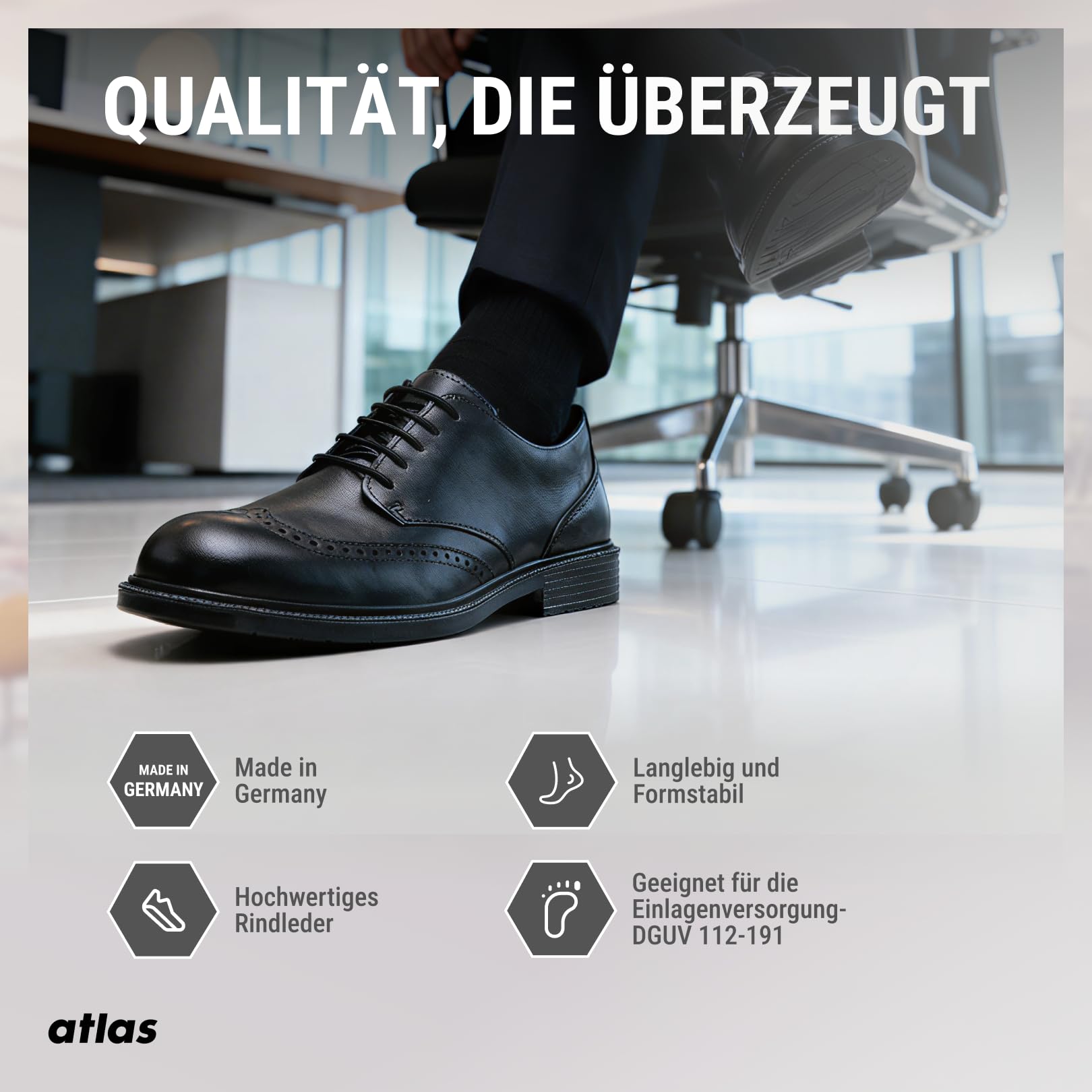 Atlas CX 320 Office - EN ISO 20345 S2 stalowa nasadka (44, czarna)