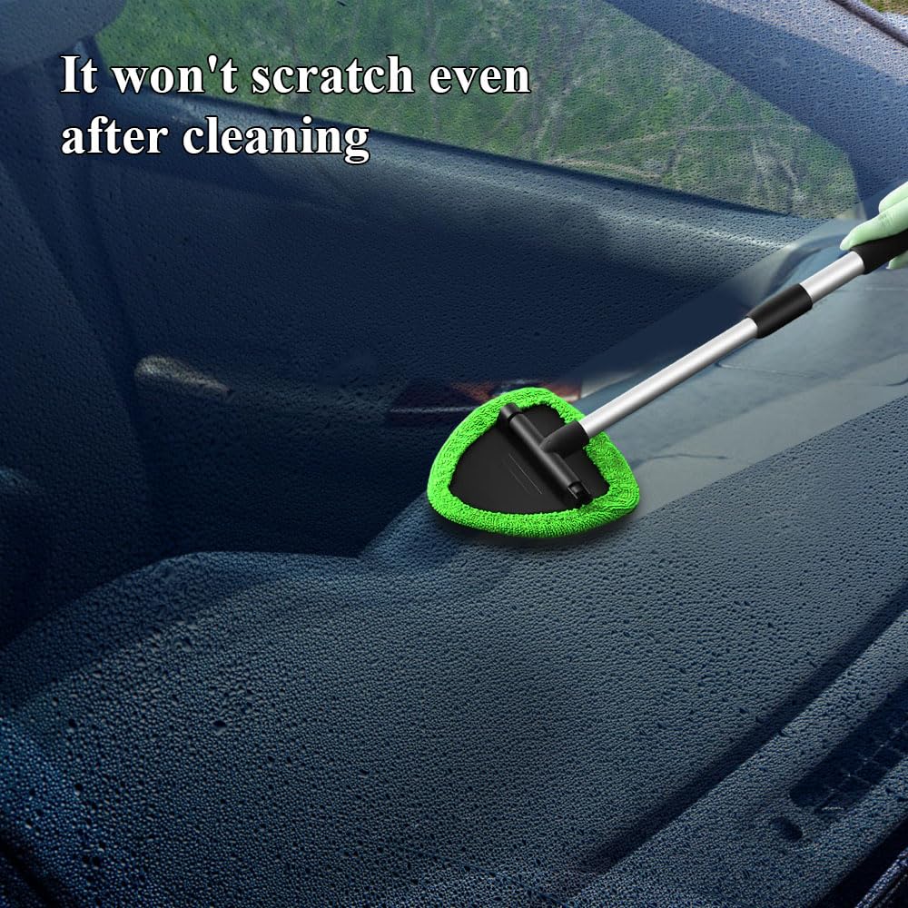 Herramienta de limpieza de parabrisas, limpiador de ventanas de coche, limpiador de parabrisas con 4 almohadillas de microfibra lavables reutilizables y mango extensible, kit de limpieza