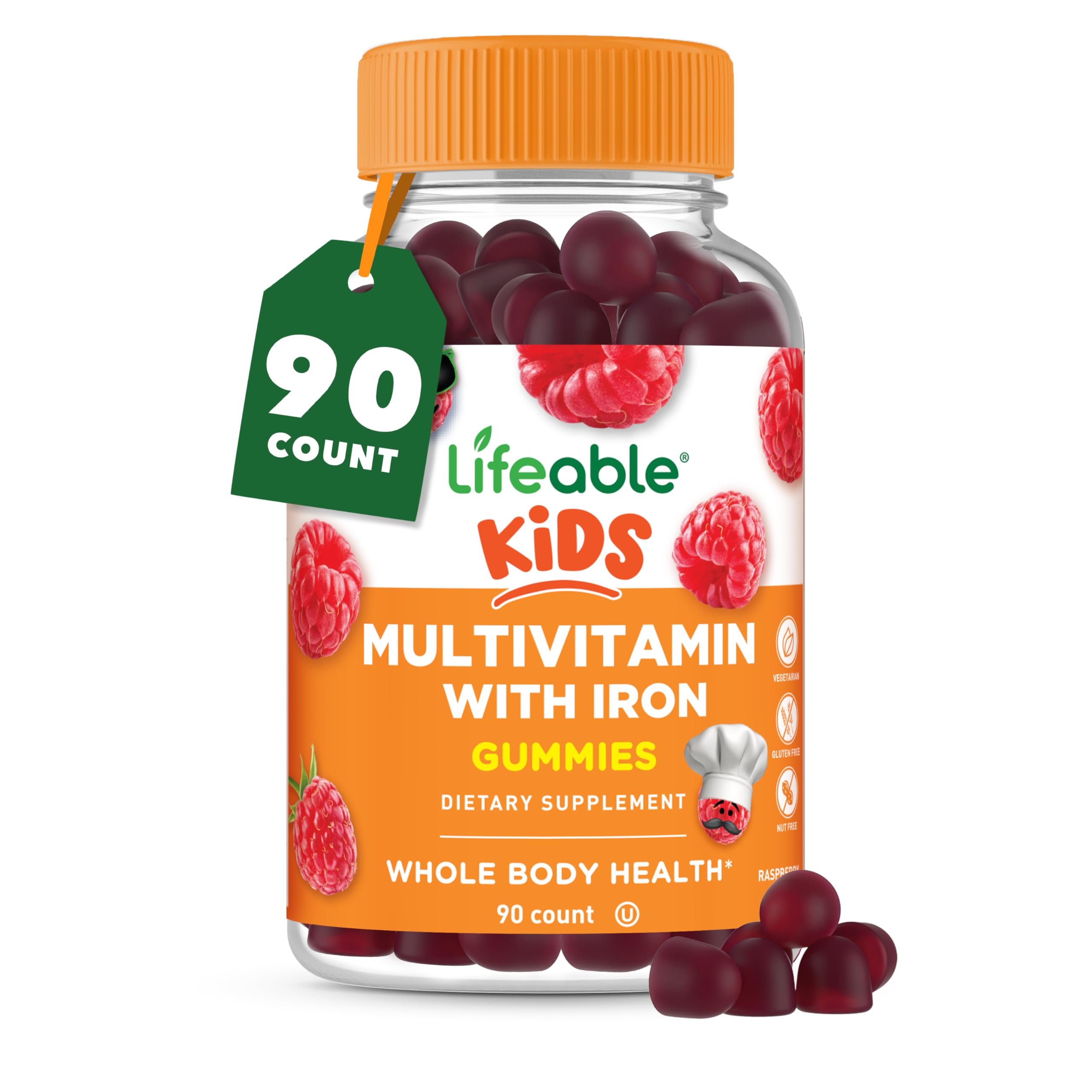 Lifeable Kids Multivitamin with Iron Gummies | Great Tasting Vitamins for Kids | Vegetarian Childrens Multivitamin | 90 Gummies