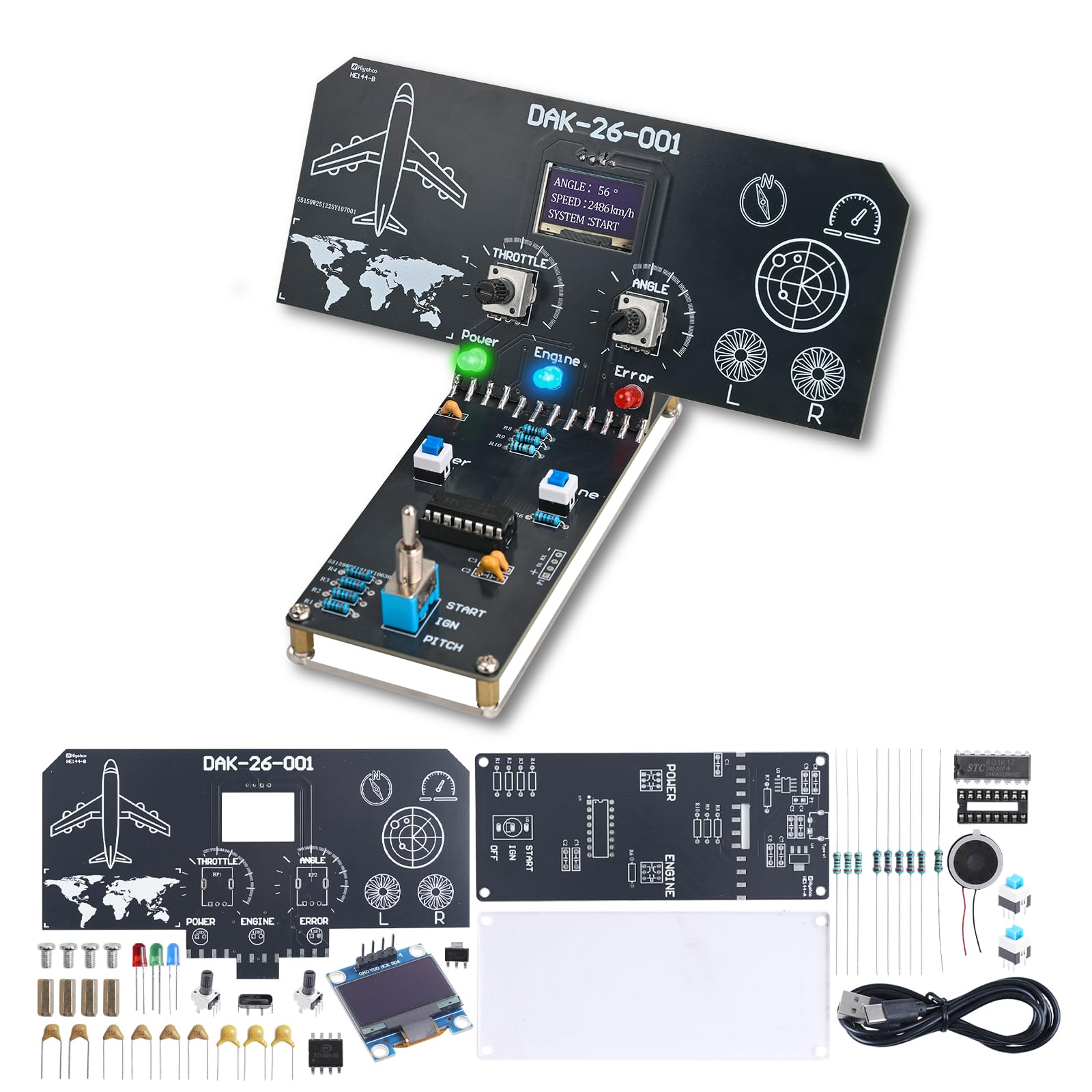 DIY Aircraft Control Simulation Soldering Practice Kit, Electronic Soldering Kit with OLED Display & LED Lights, Engine and Angle Control, for STEM Education,Teens and Adults