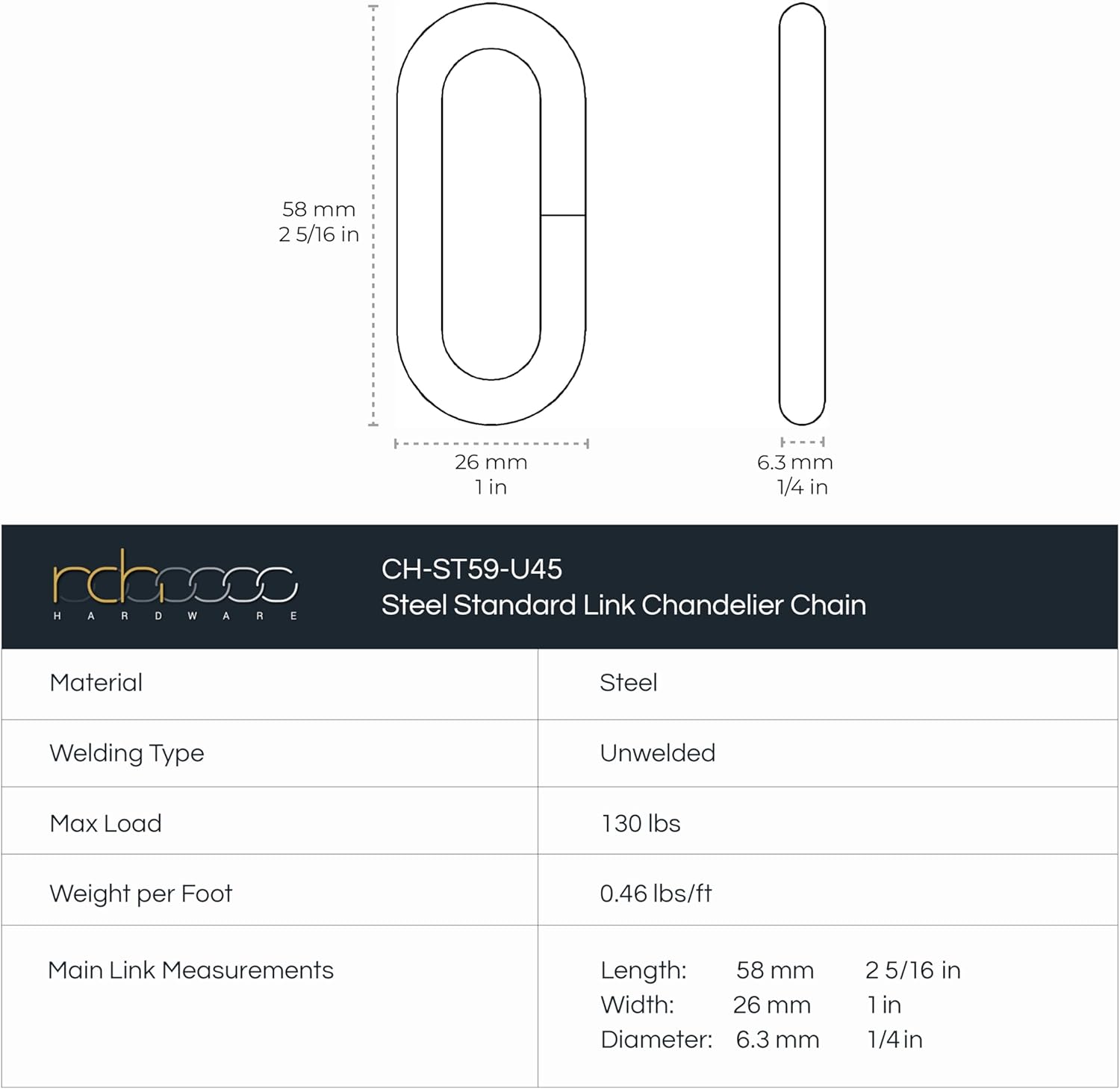 RCH Hardware CH-ST59-U58-AB-3 Steel Chandelier Chain, Antique Brass (3 Feet)