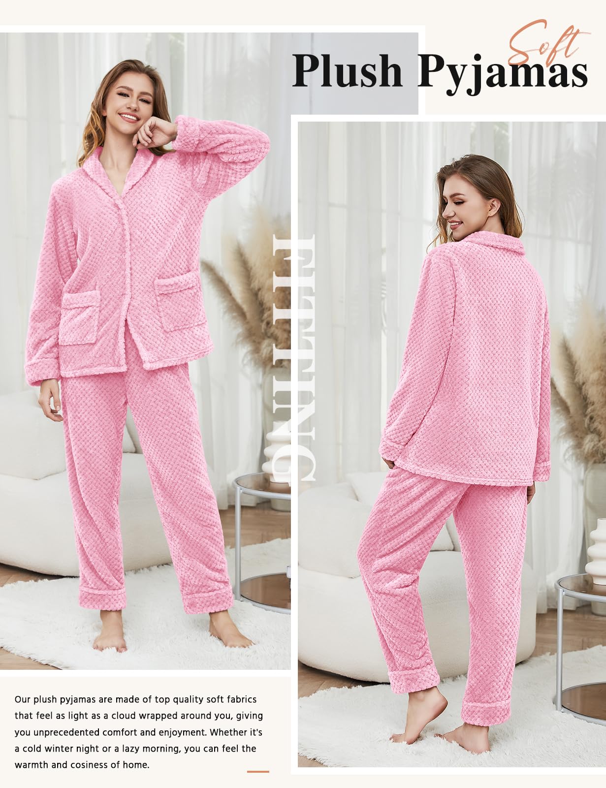 RITOSTA Pigiama Donna Invernale Lungo Pigiami in Pile da Notte Due Pezzi Morbido Pigiama Stitch Felpa e Pantalone Pigiama Natalizio Caldo Completo Invernali Tuta Termico con Tasca