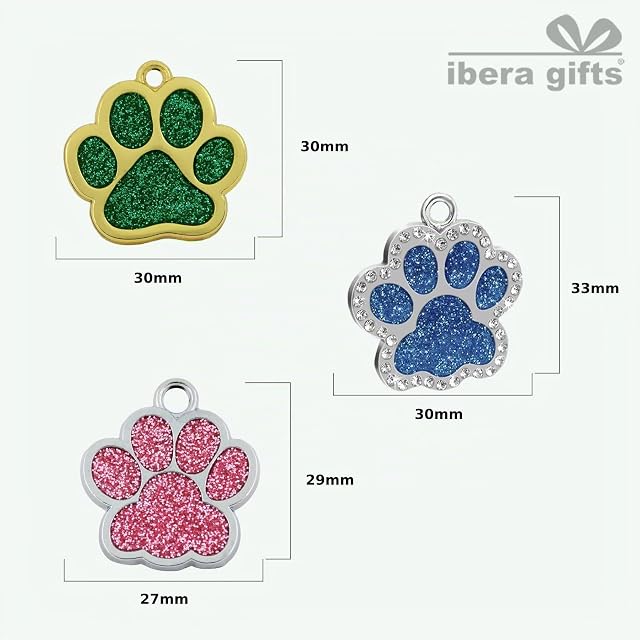Foto 5 de 8 de Ibera Gifts - Chapa Perro Grabada en Forma de Pata con Purpurina, Placa Perro Personalizada para Perros…