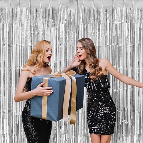 Miniatura 8 de Cortina de flecos de oropel brillante de oro rosa, decoración de fiesta de 3.2 x 8.2 pies, paquete de 2, telón de fondo de fotos para cumpleaños,