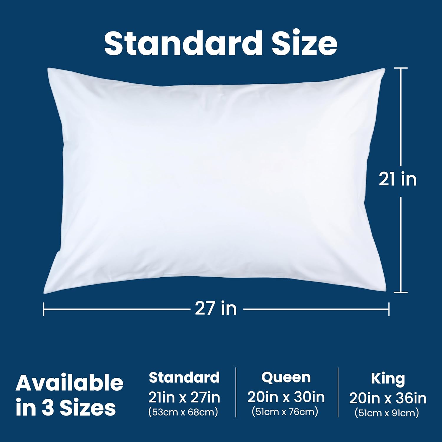 100% Stain Resistant & Waterproof Standard Size Pillow Protectors with Zipper Set of 2 - Bed Bug & Dust Mite Proof White Pillowcases - Breathable, Comfortable Covers for Pillows, 21 x 27 Inches
