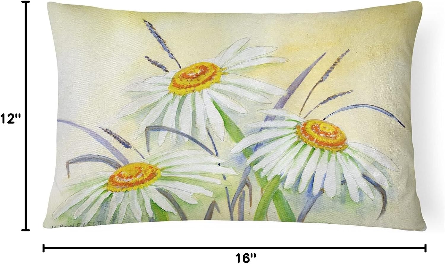Caroline's Treasures BMBO1108PW1216 Daisies by Maureen Bonfield Canvas Fabric Decorative Pillow Machine Washable, Indoor Outdoor Decorative Pillow for Couch, Bed or Patio, 12HX16W